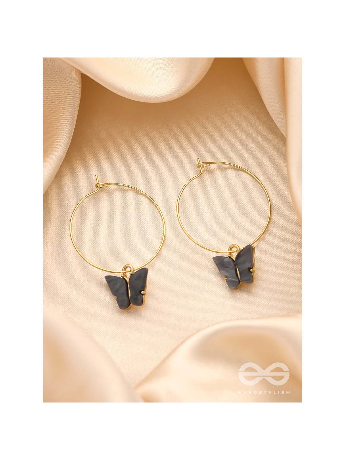 The Beauteous Butterfly Hoops (Grey) - Golden Casual Earrings
