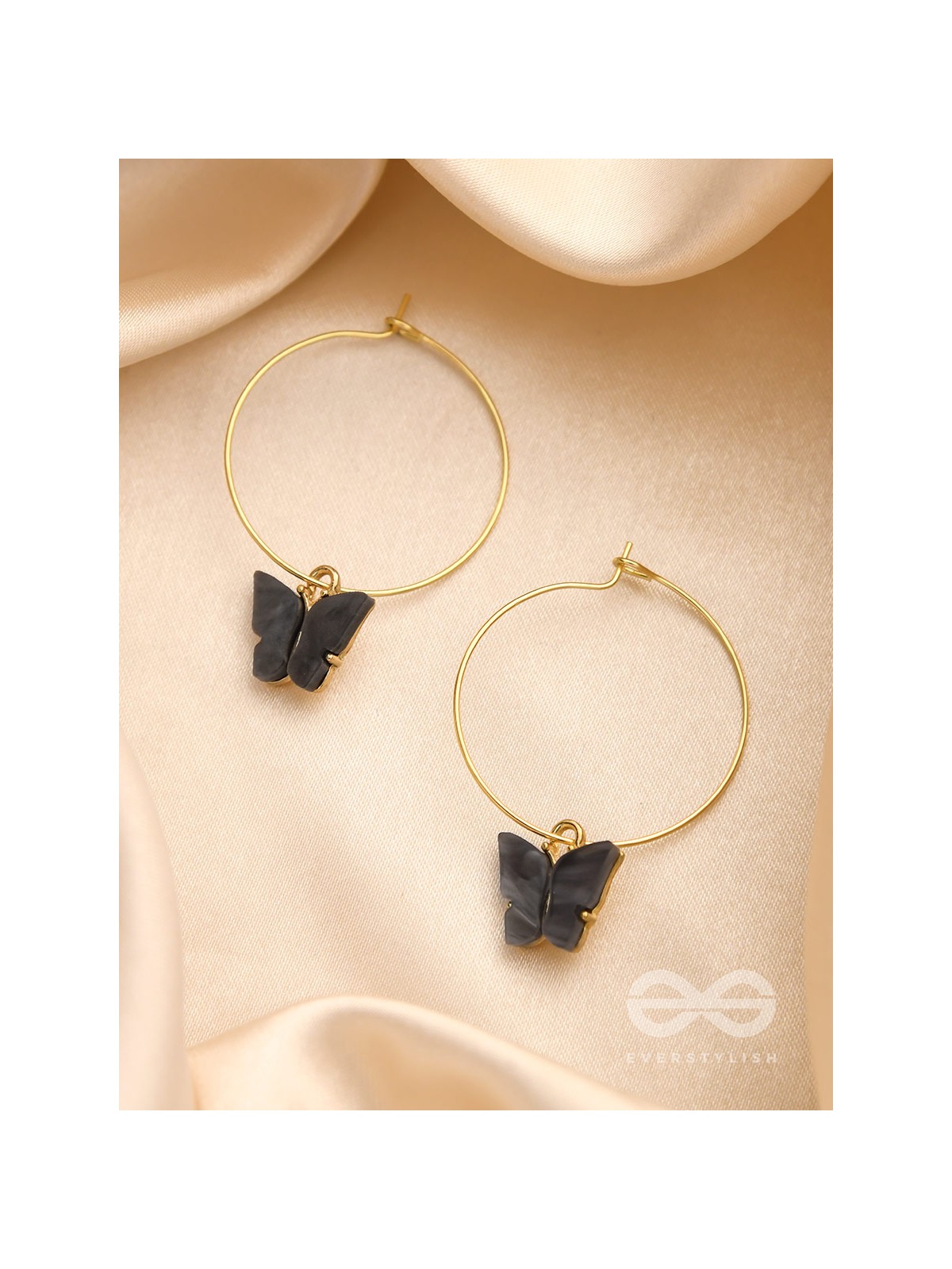 The Beauteous Butterfly Hoops (Grey) - Golden Casual Earrings