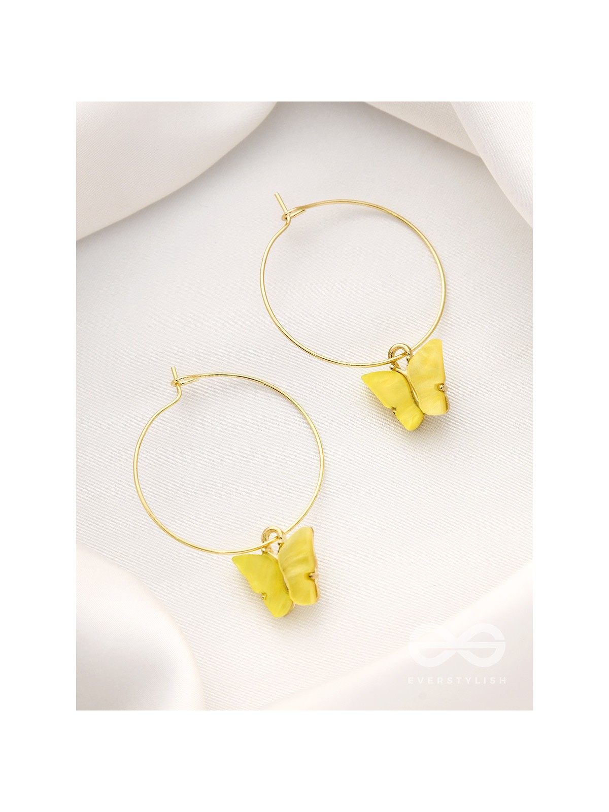 The Beauteous Butterfly Hoops (Yellow) - Golden Casual Earrings