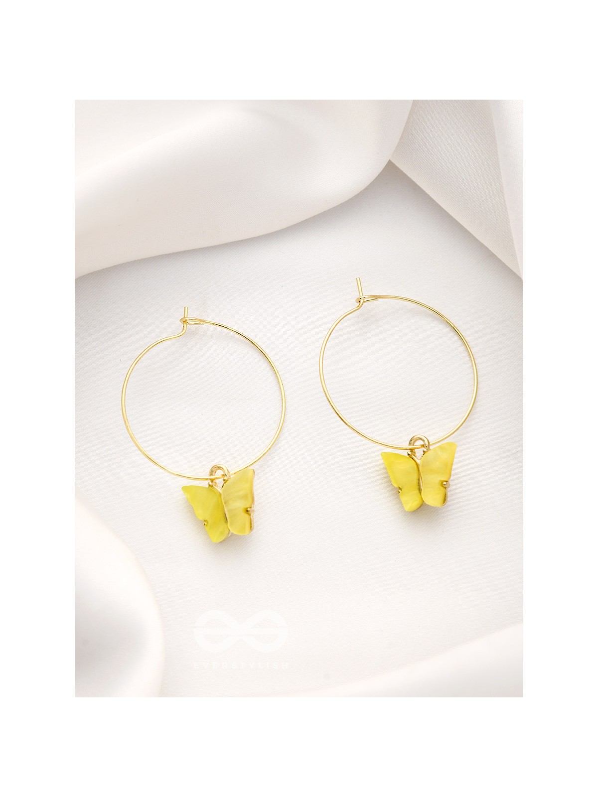 The Beauteous Butterfly Hoops (Yellow) - Golden Casual Earrings