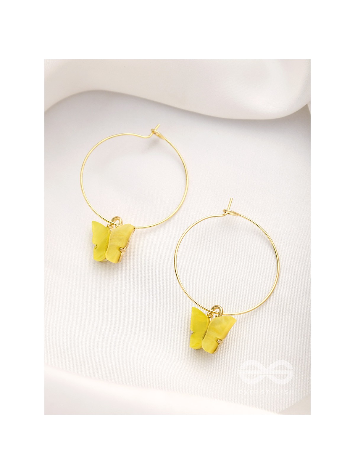 The Beauteous Butterfly Hoops (Yellow) - Golden Casual Earrings