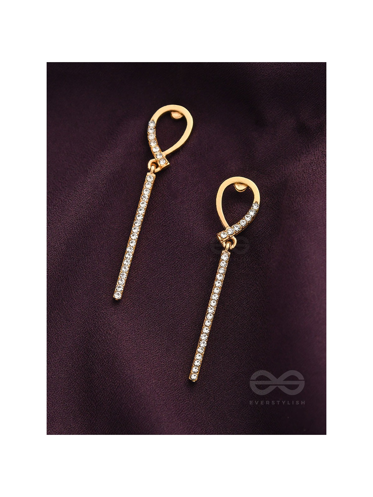 Gems on a stick Golden Dangler Earrings 