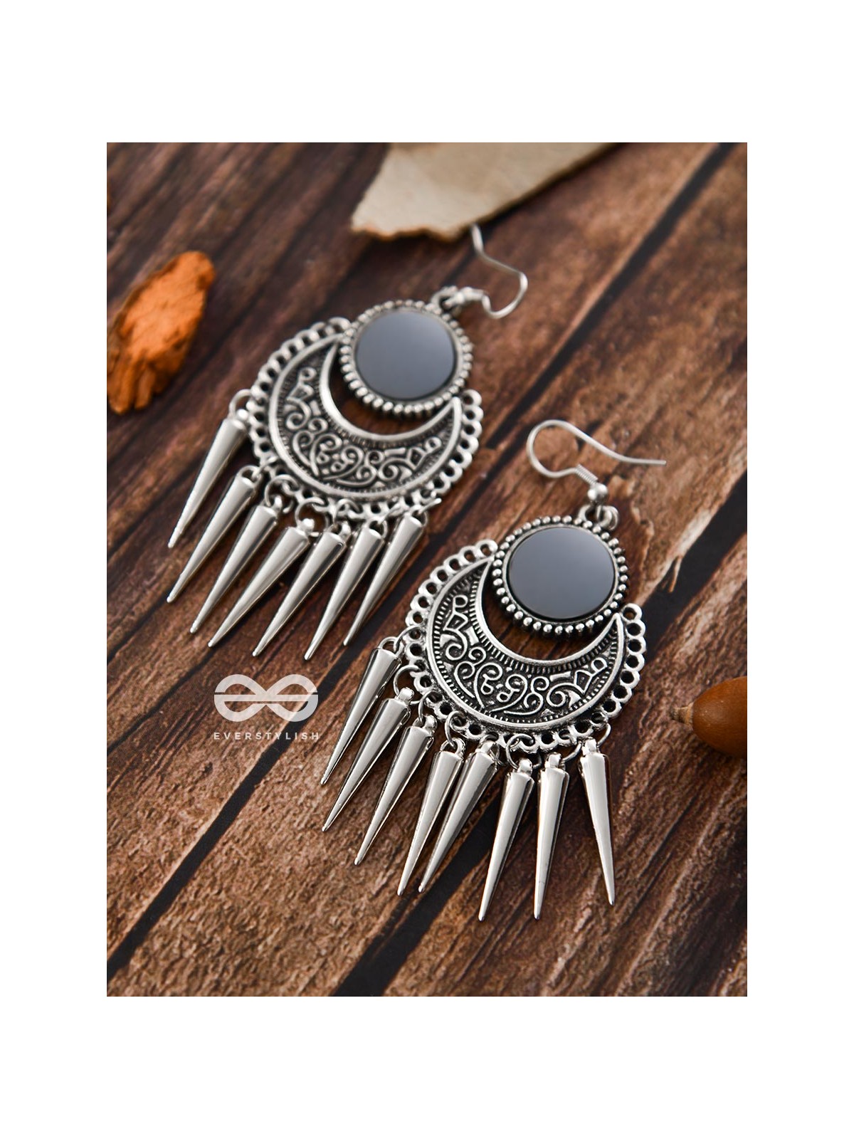 The Badass Mirror Motifs - Oxidised Boho Earrings