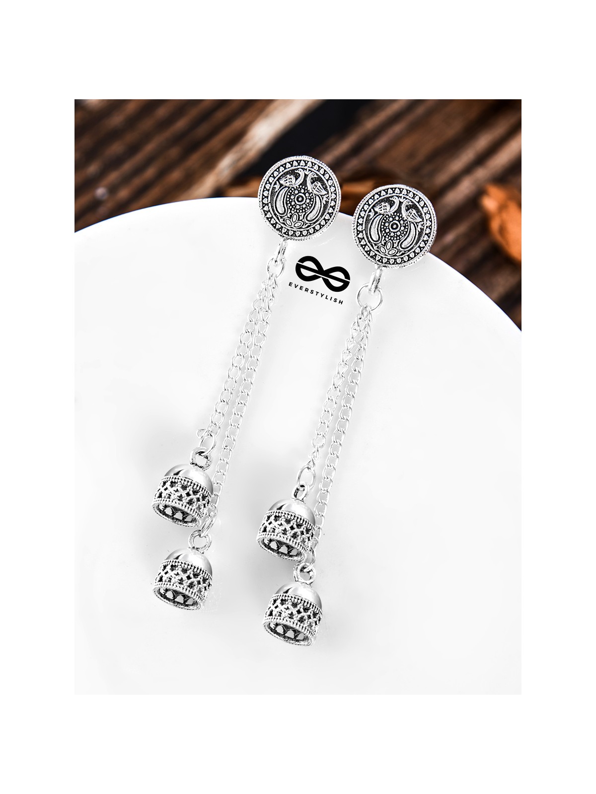 The Little Peacock Emblem Double Hanging Jhumkis