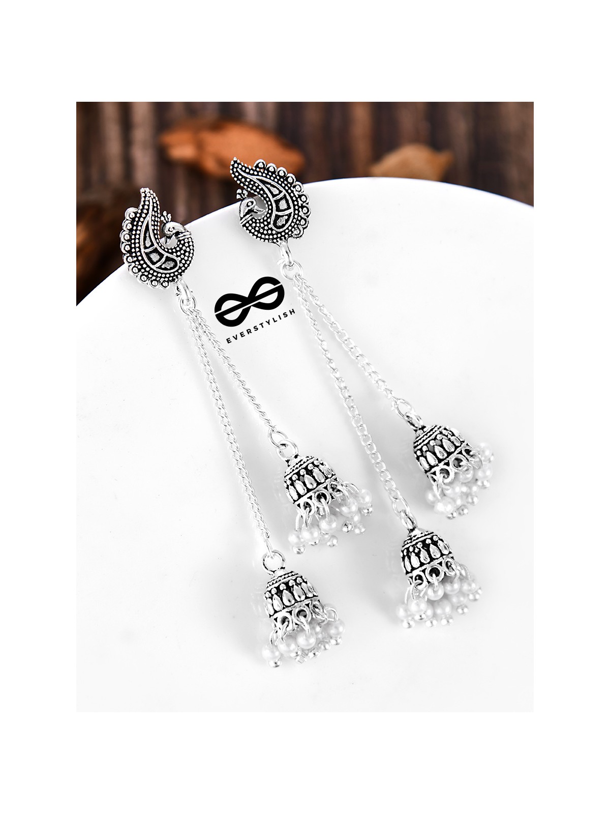 The Vintage Peacock Double Hanging Pearl Jhumkis