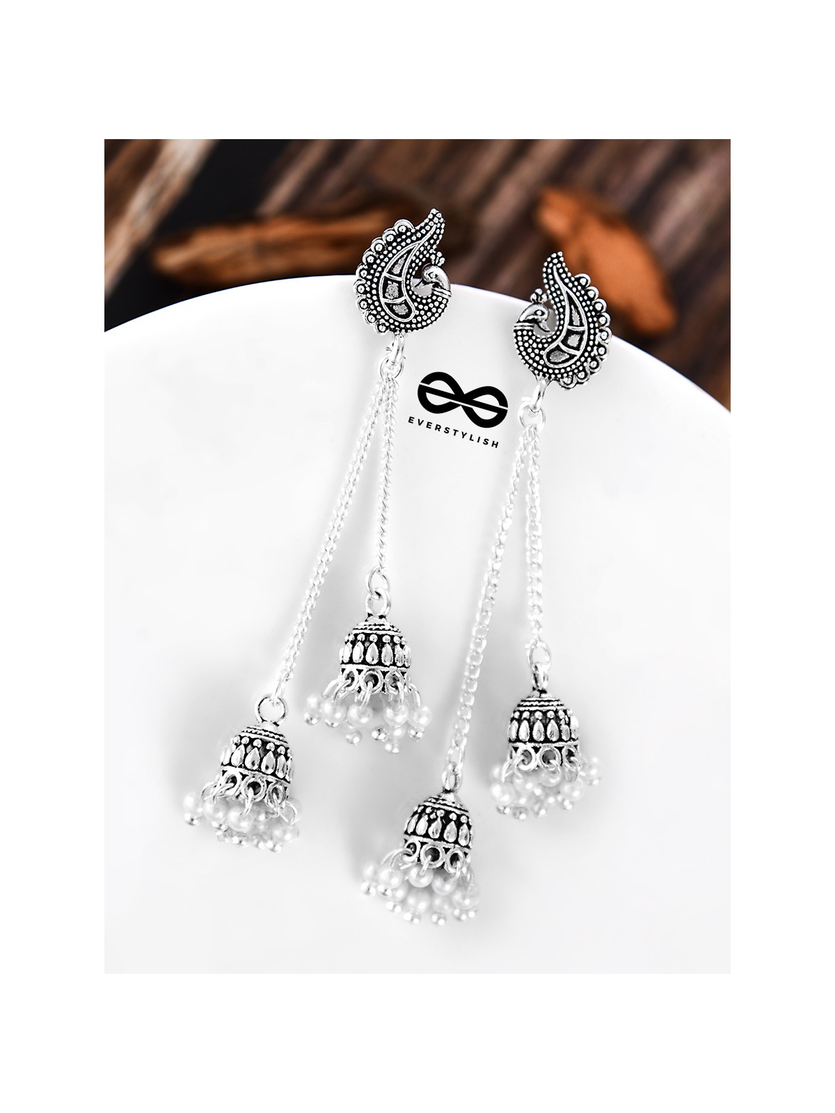 The Vintage Peacock Double Hanging Pearl Jhumkis