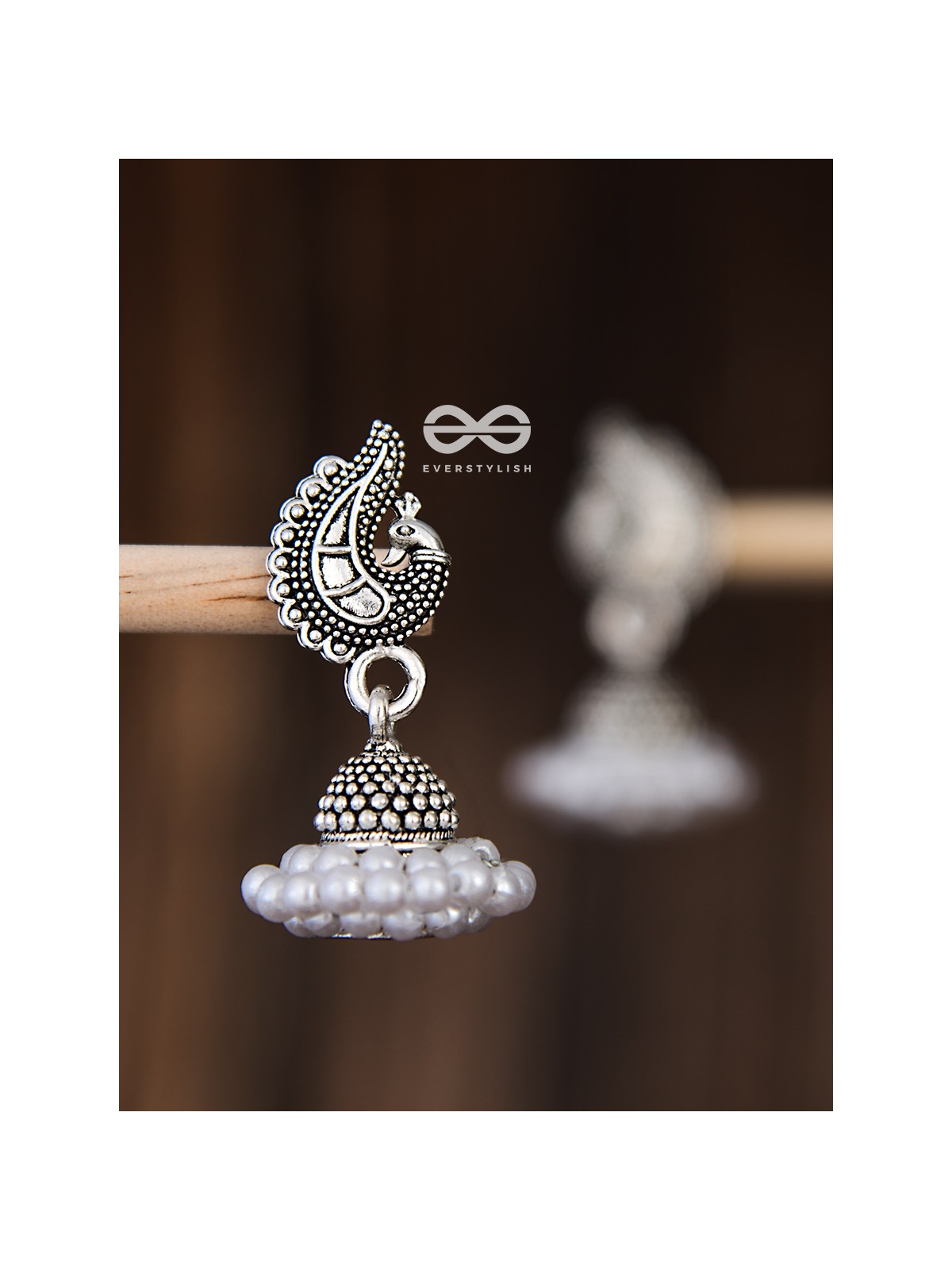 The Braided Pearl Peacock Jhumkis - Oxidised Boho Earrings