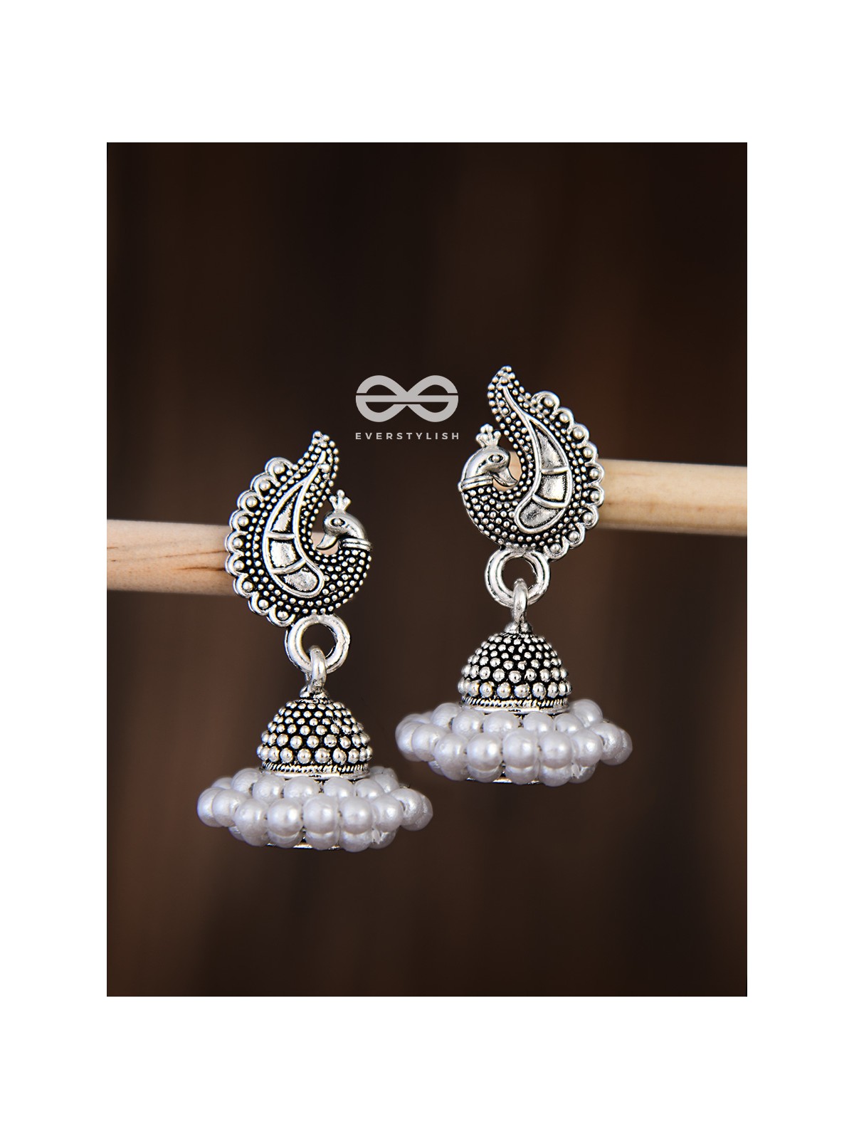 The Braided Pearl Peacock Jhumkis - Oxidised Boho Earrings