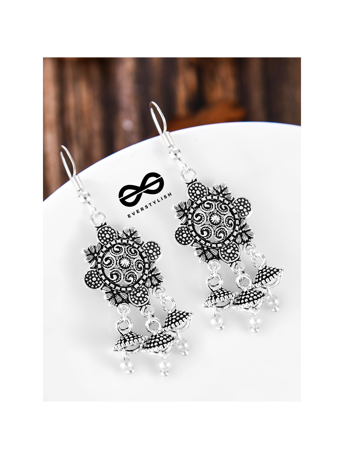 A Delightful Floral Artwork - Oxidised Boho Earrings