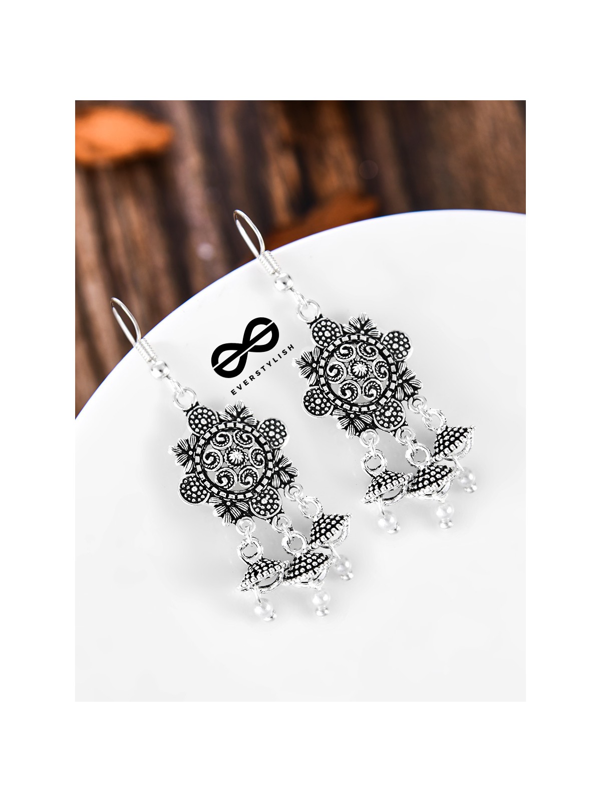 A Delightful Floral Artwork - Oxidised Boho Earrings