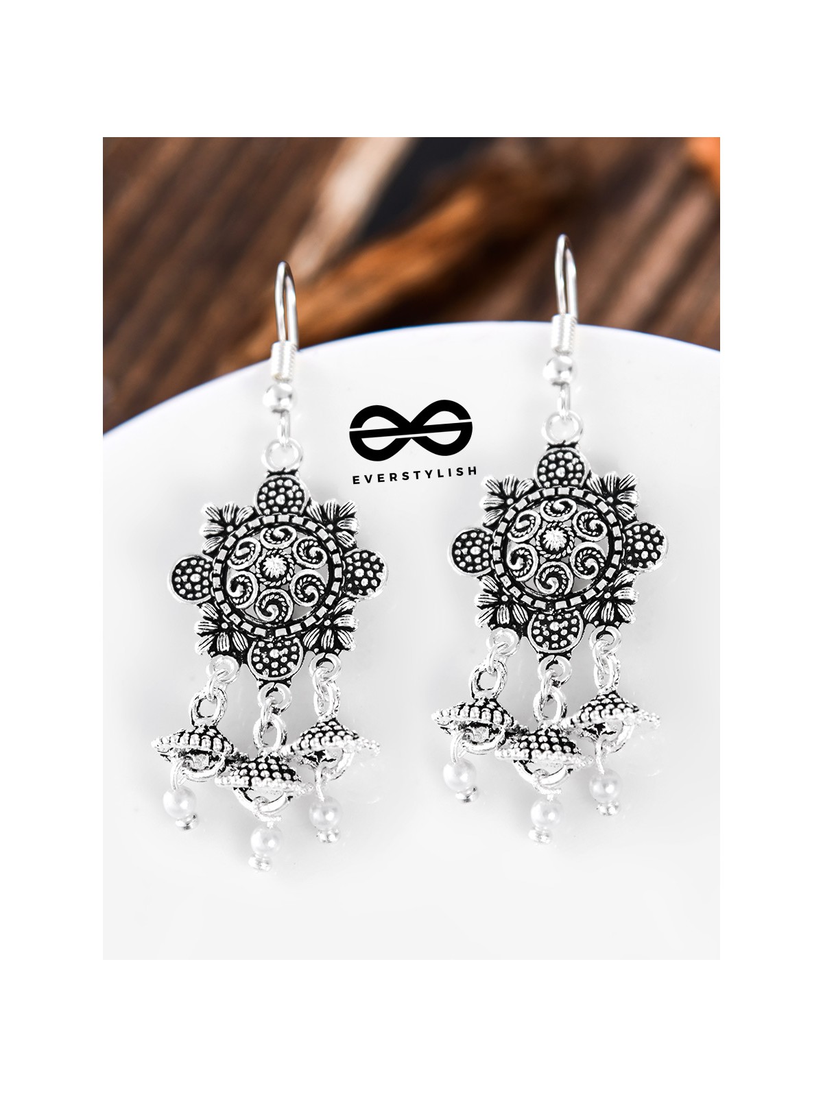 A Delightful Floral Artwork - Oxidised Boho Earrings