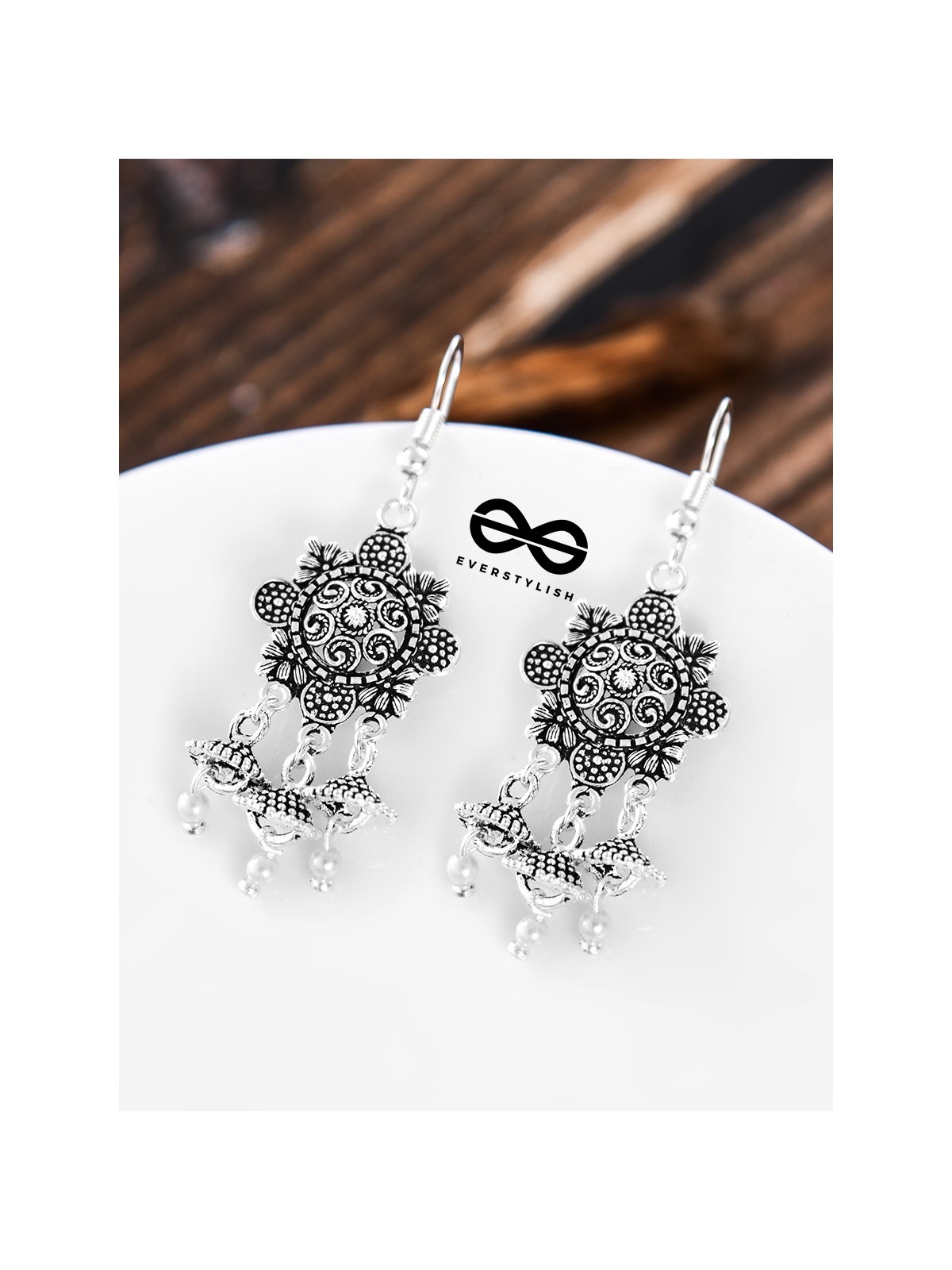 A Delightful Floral Artwork - Oxidised Boho Earrings