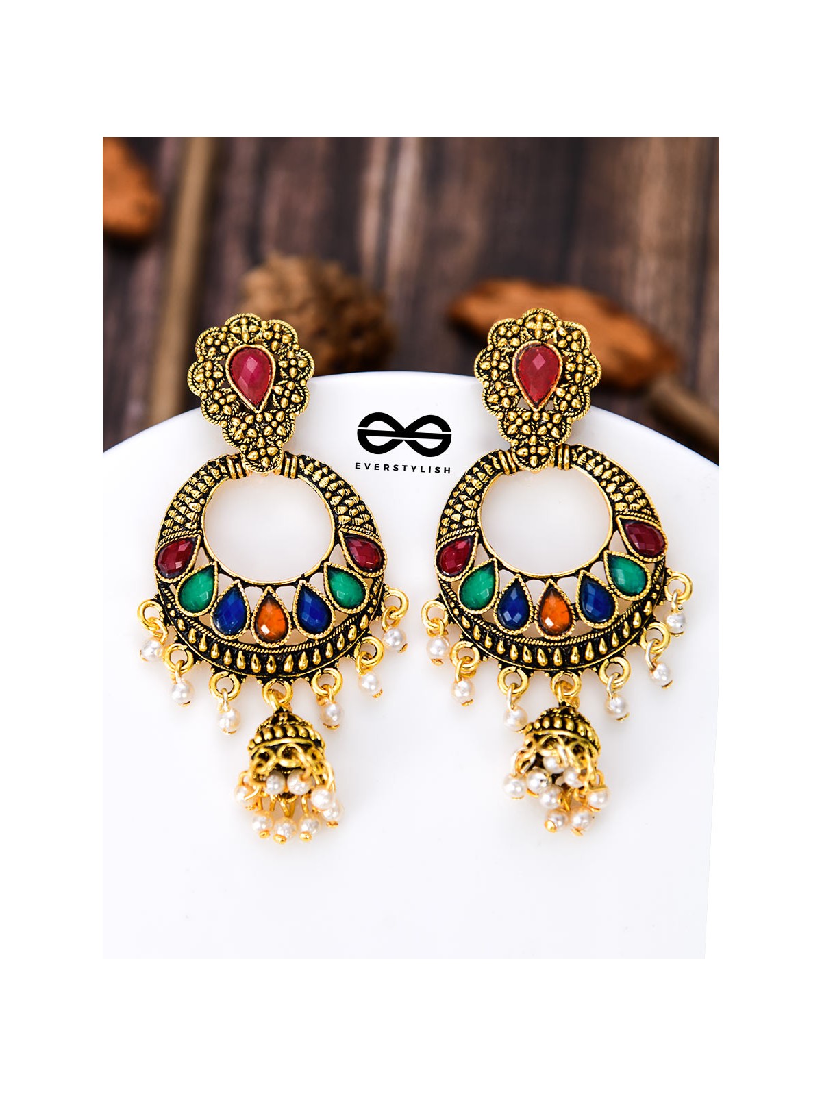 The Golden Embellished Jhumki Artwork - Embellished Oxidised Earrings