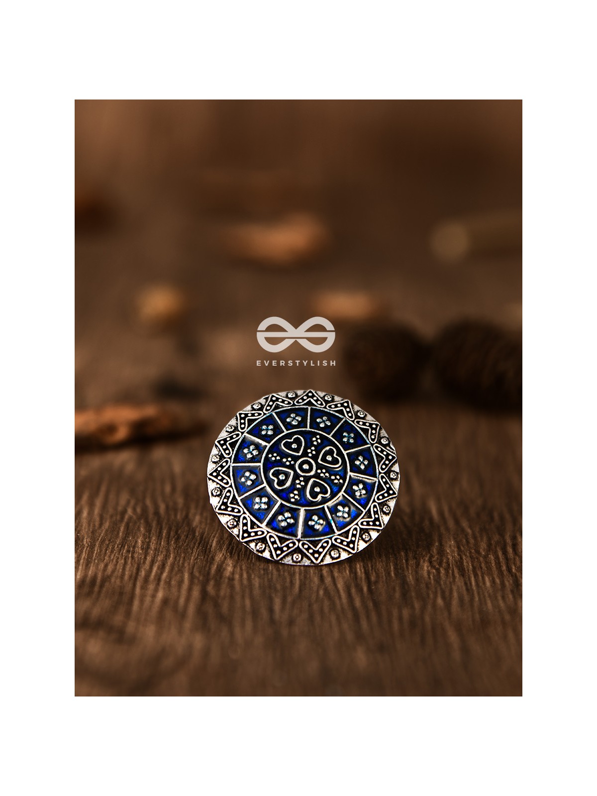 The Intricate Meenakari Adjustable Ring (Blue) - Embellished Oxidised Collection
