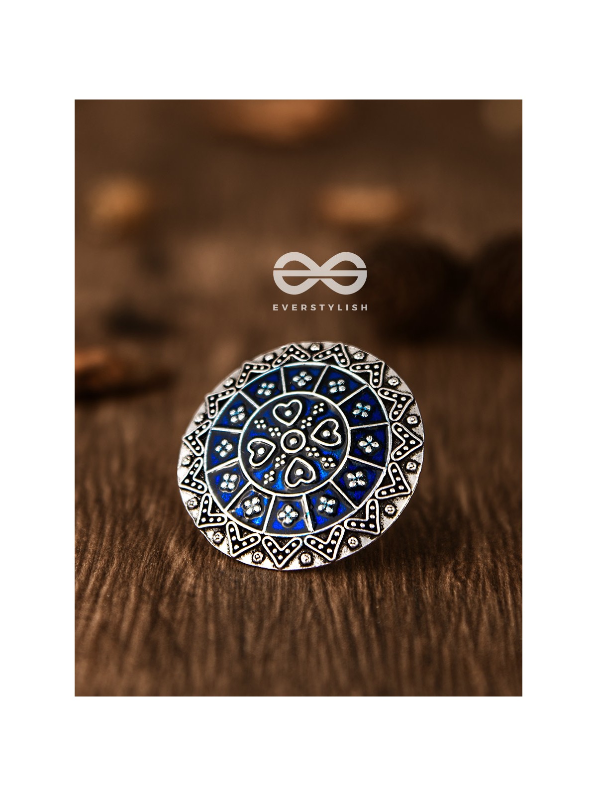 The Intricate Meenakari Adjustable Ring (Blue) - Embellished Oxidised Collection