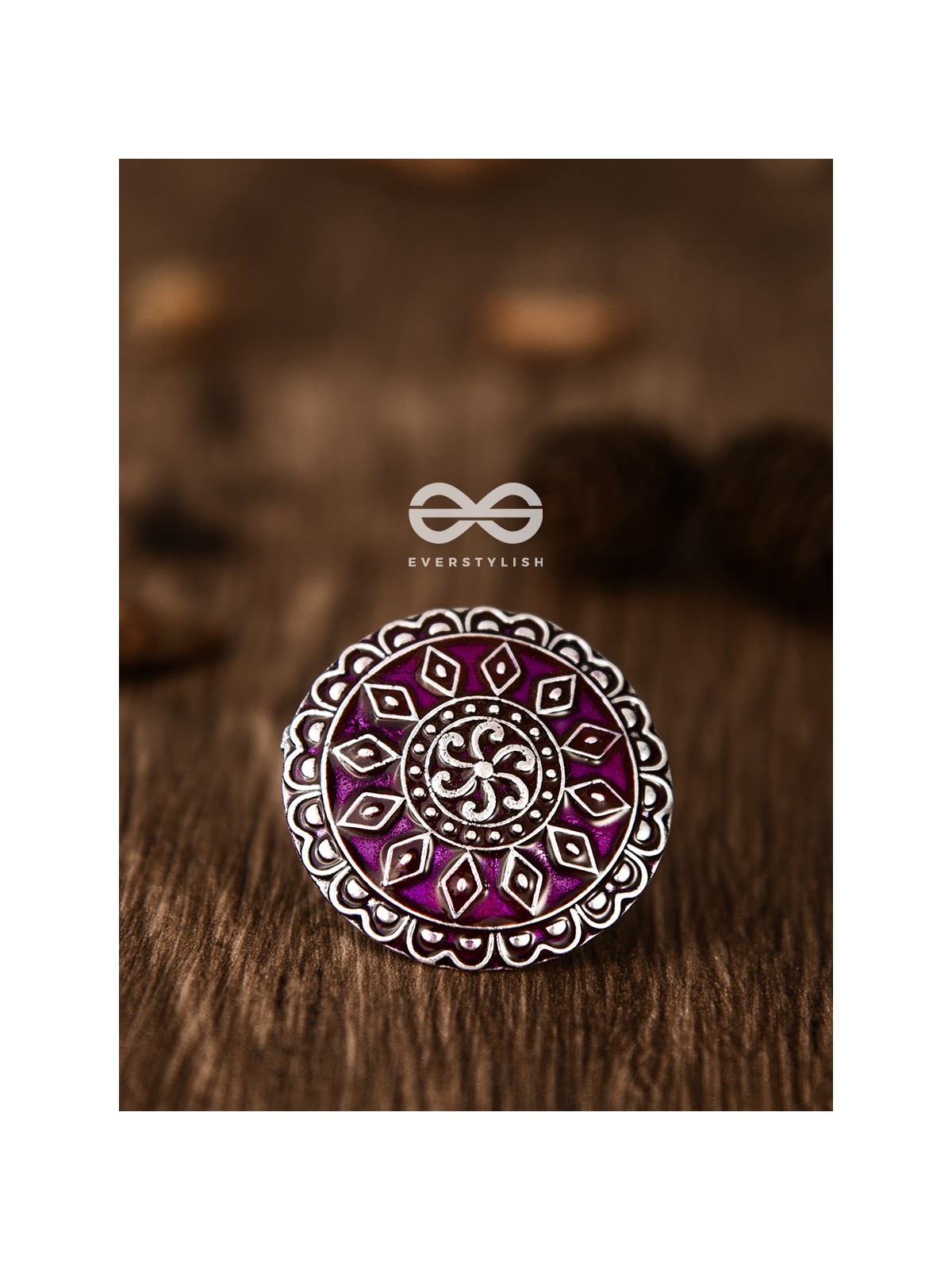 The Intricate Meenakari Adjustable Ring (Pink) - Embellished Oxidised Collection