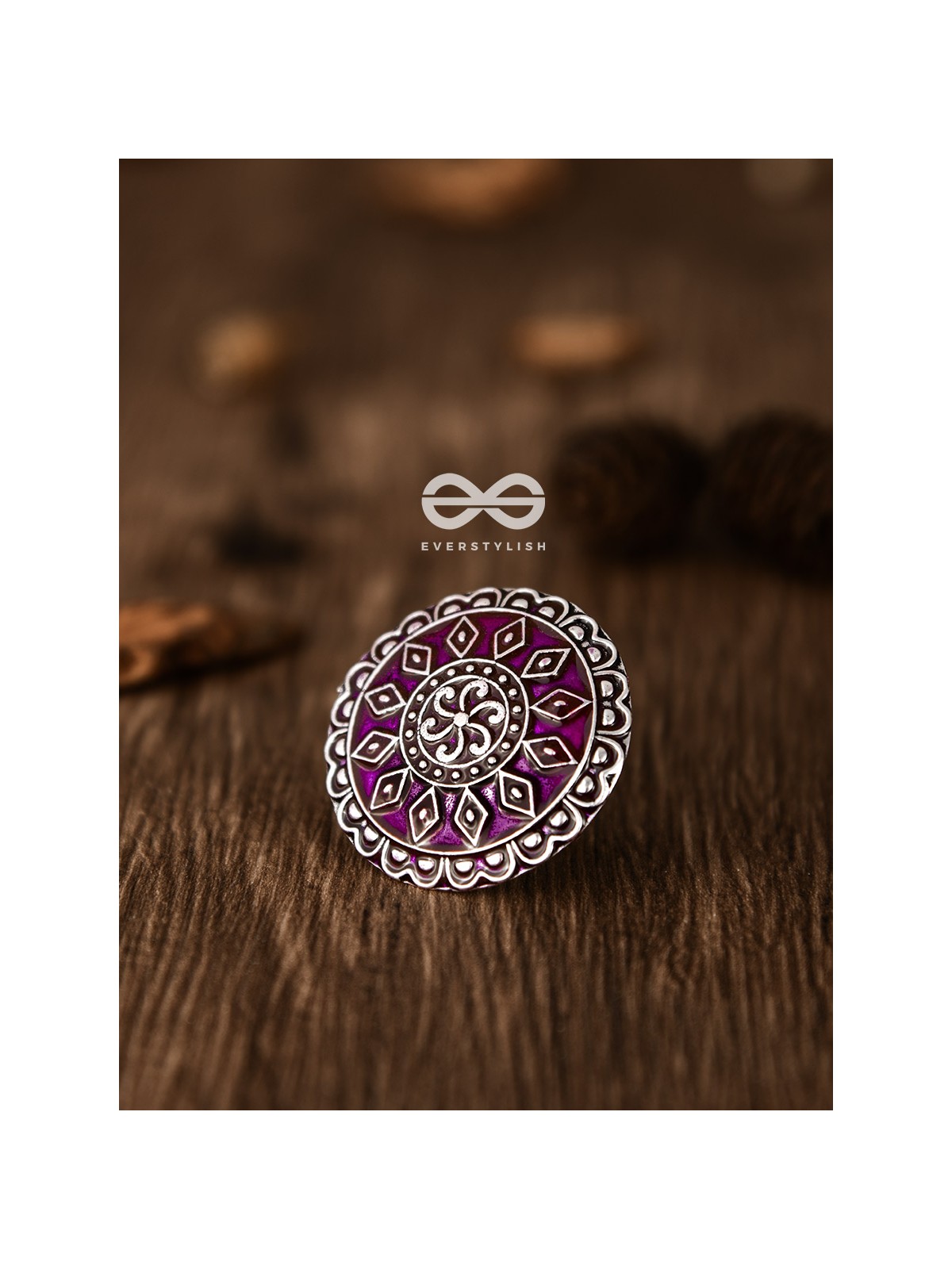 The Intricate Meenakari Adjustable Ring (Pink) - Embellished Oxidised Collection