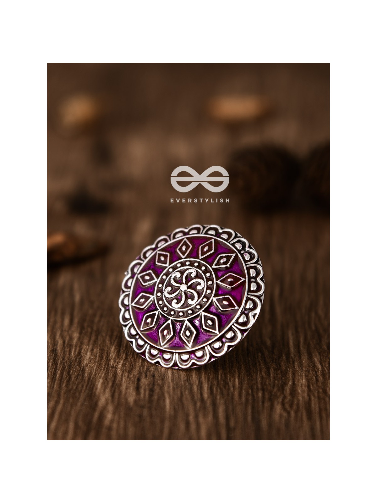 The Intricate Meenakari Adjustable Ring (Pink) - Embellished Oxidised Collection