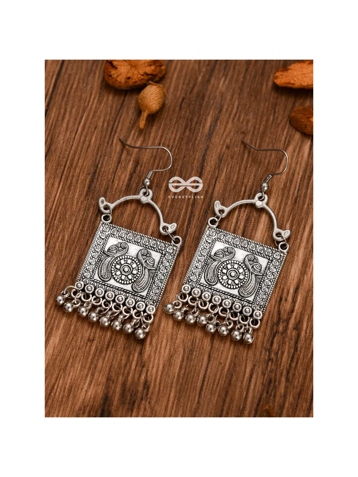 The Twin Peacock Artwork - Oxidised Boho Earrings