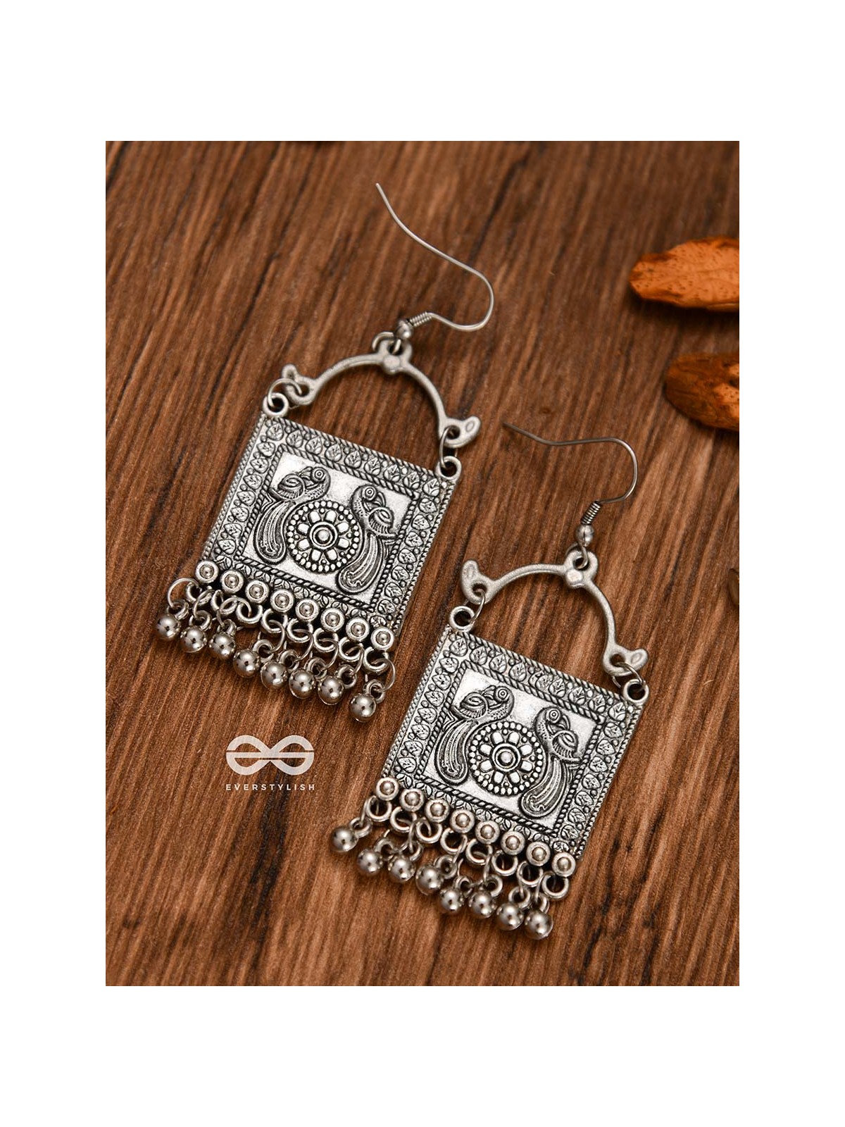 The Twin Peacock Artwork - Oxidised Boho Earrings