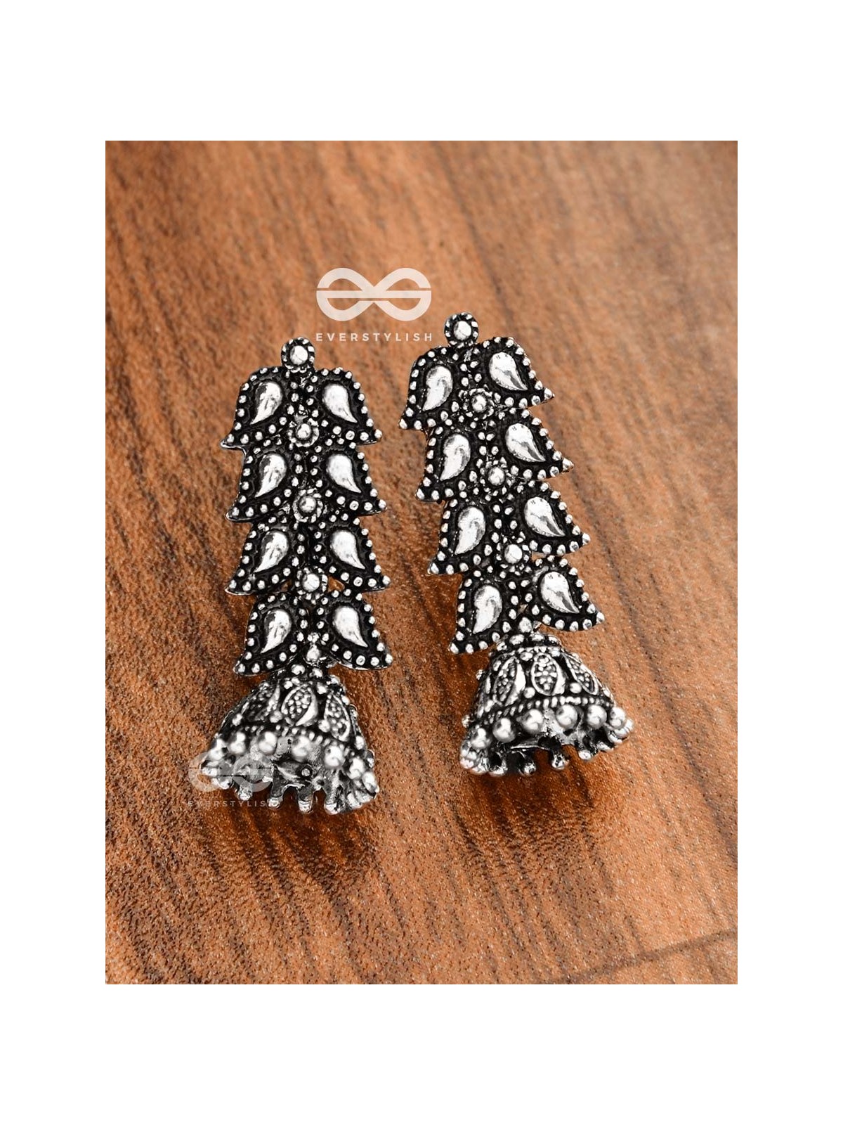 The Layered Leaves Jhumkis - Oxidised Boho Earrings