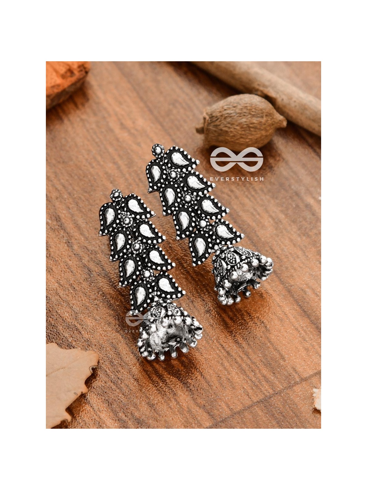 The Layered Leaves Jhumkis - Oxidised Boho Earrings