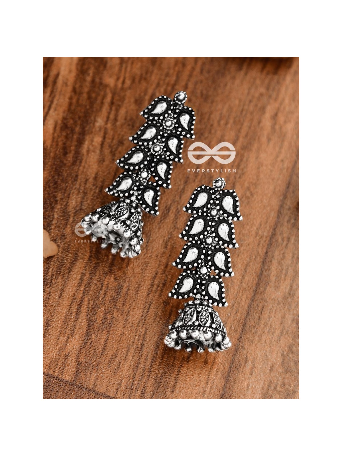 The Layered Leaves Jhumkis - Oxidised Boho Earrings