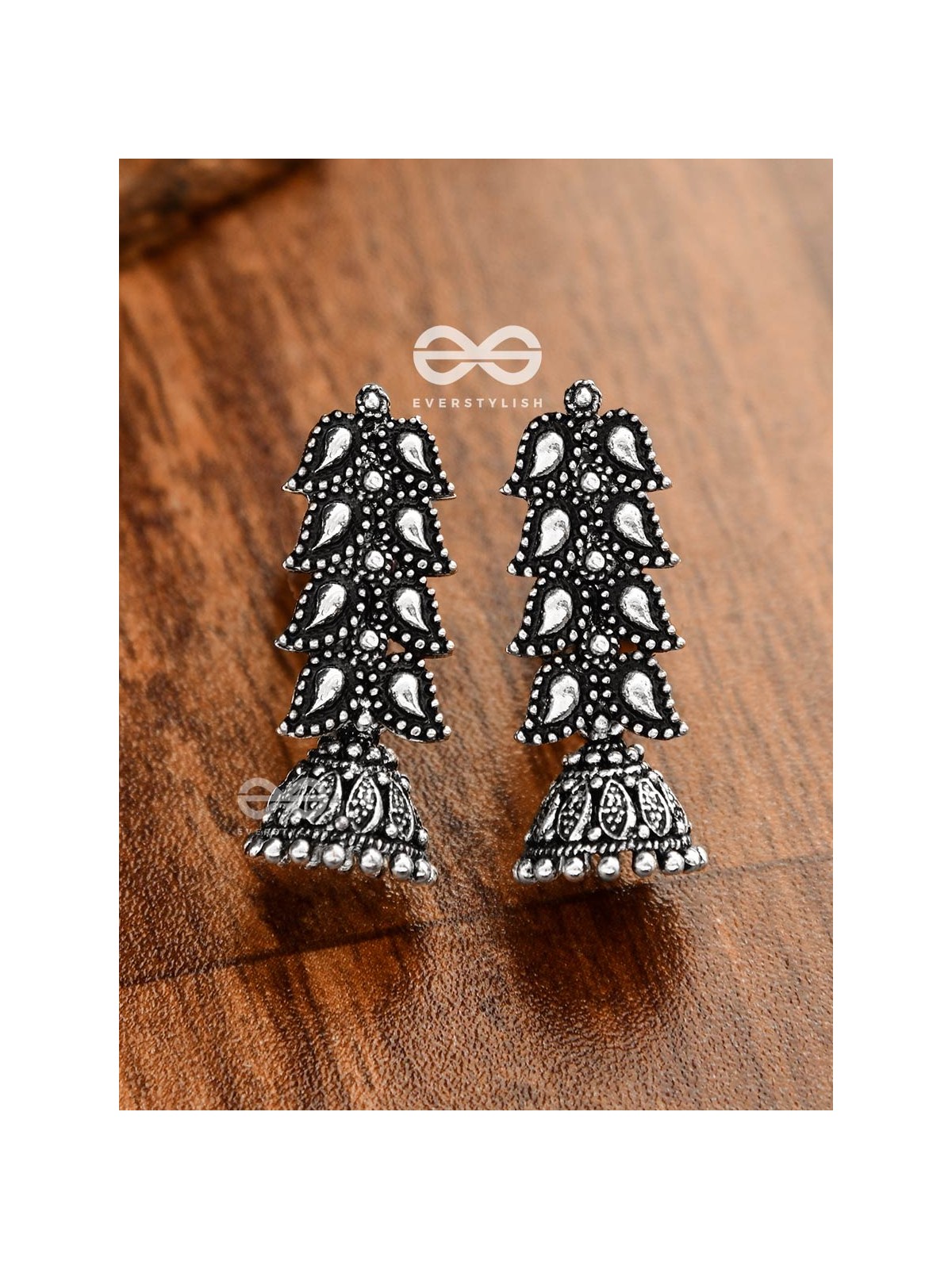 The Layered Leaves Jhumkis - Oxidised Boho Earrings