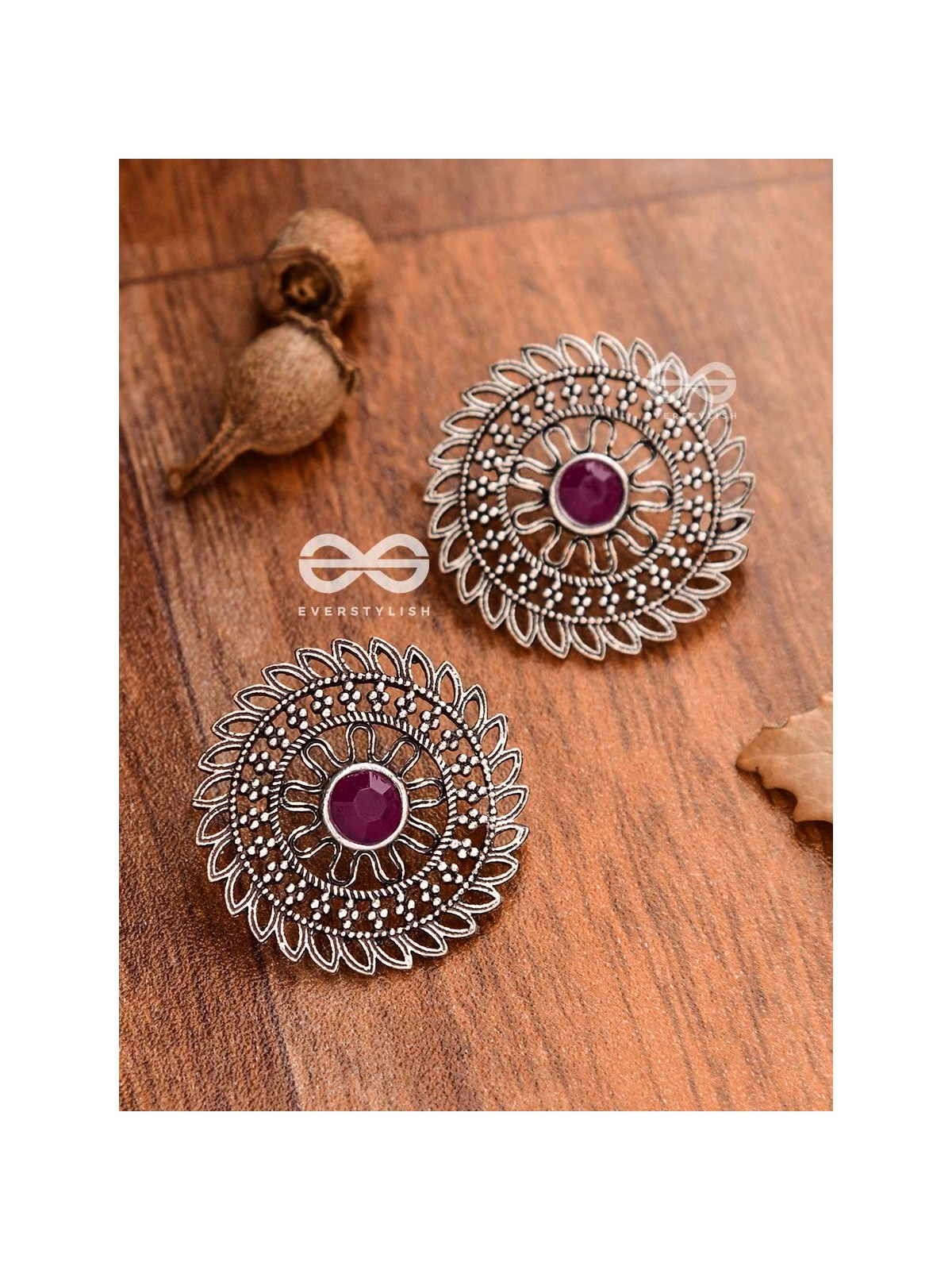  The Elegant Mesh Studs (Ruby Red) - The Embellished Oxidised Collection  