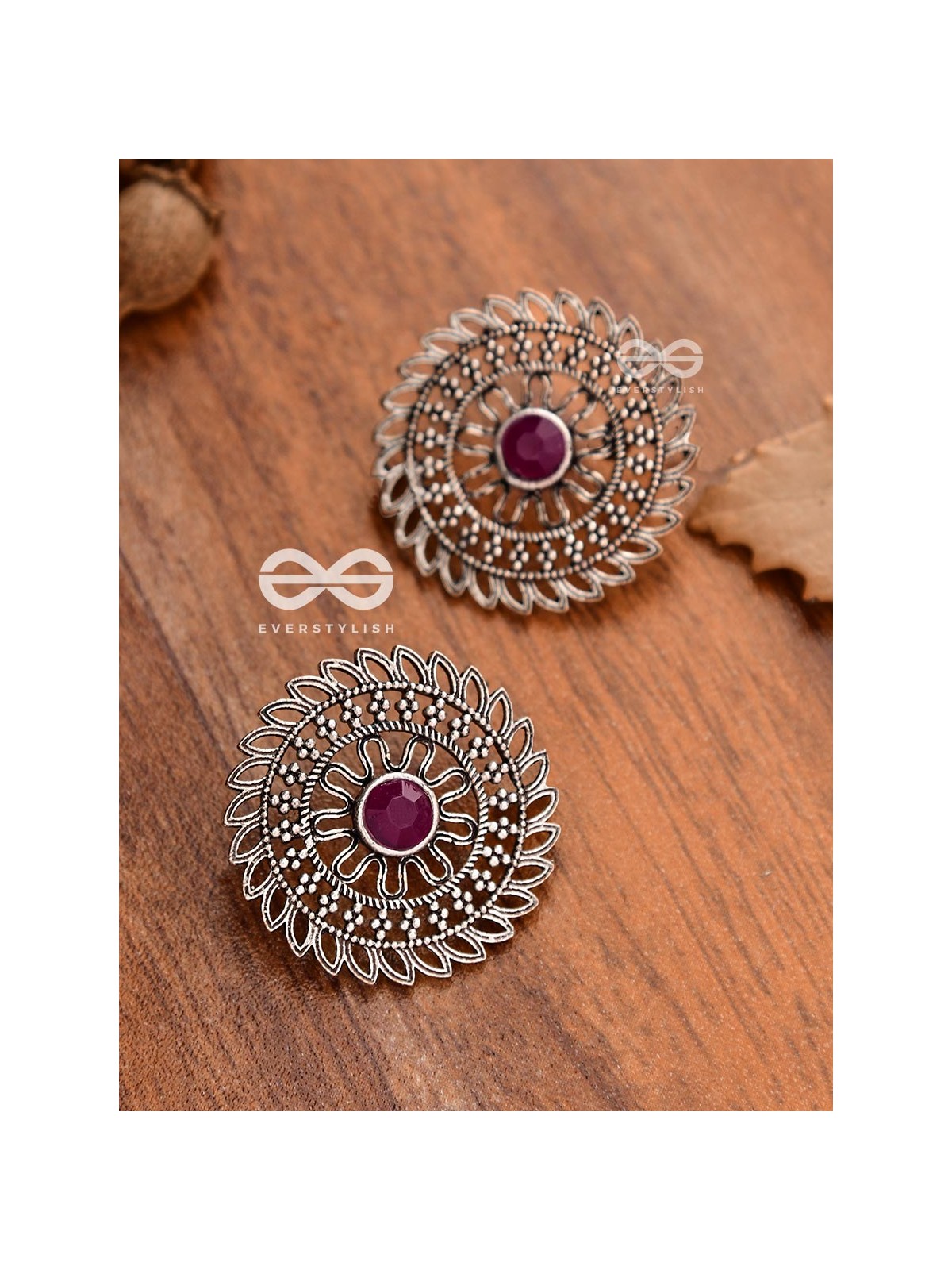  The Elegant Mesh Studs (Ruby Red) - The Embellished Oxidised Collection  