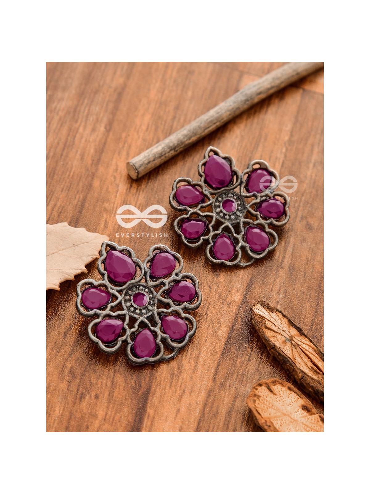 The Elegant Carved Beauties (Ruby Red) - Embellished Oxidised Collection