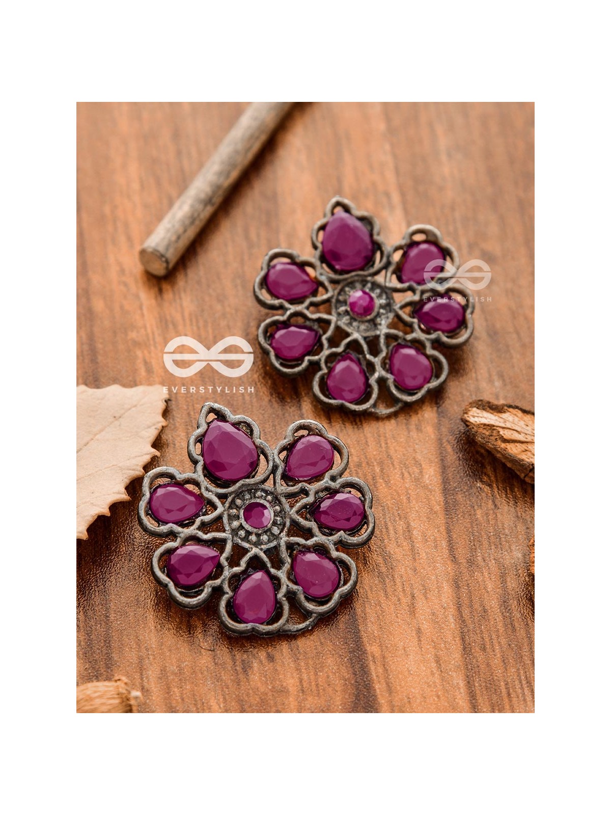 The Elegant Carved Beauties (Ruby Red) - Embellished Oxidised Collection