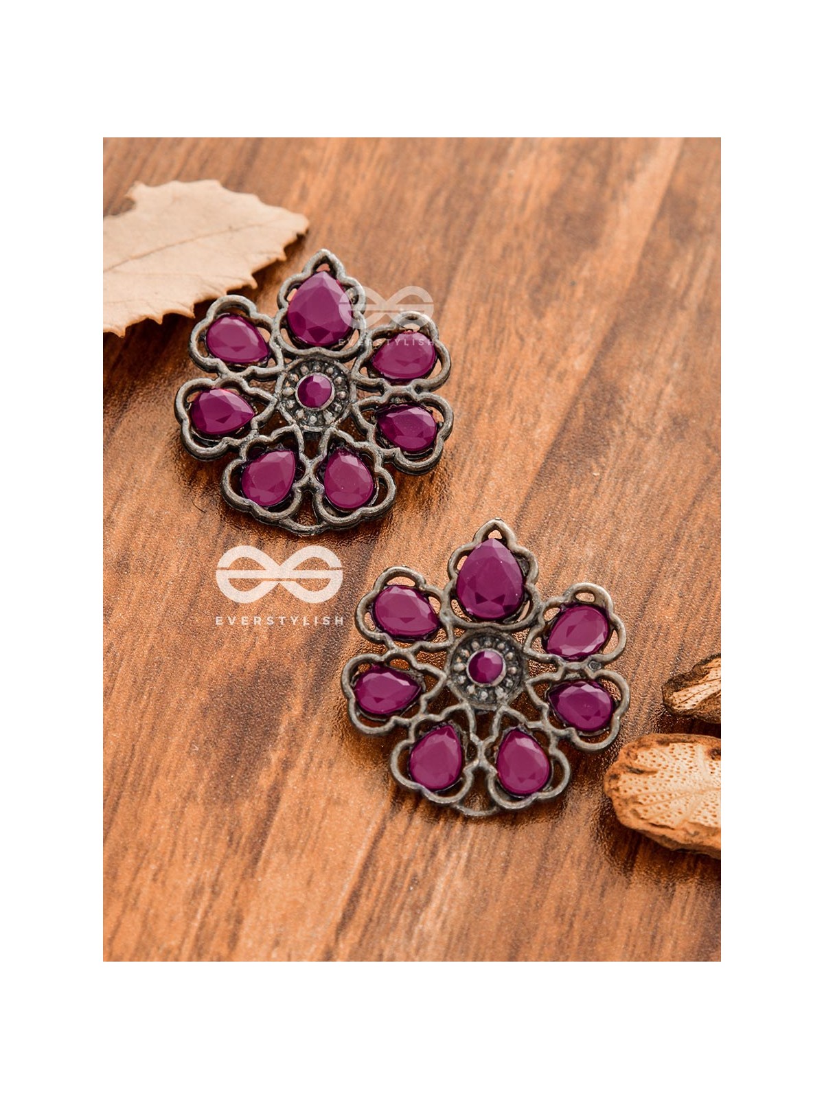 The Elegant Carved Beauties (Ruby Red) - Embellished Oxidised Collection