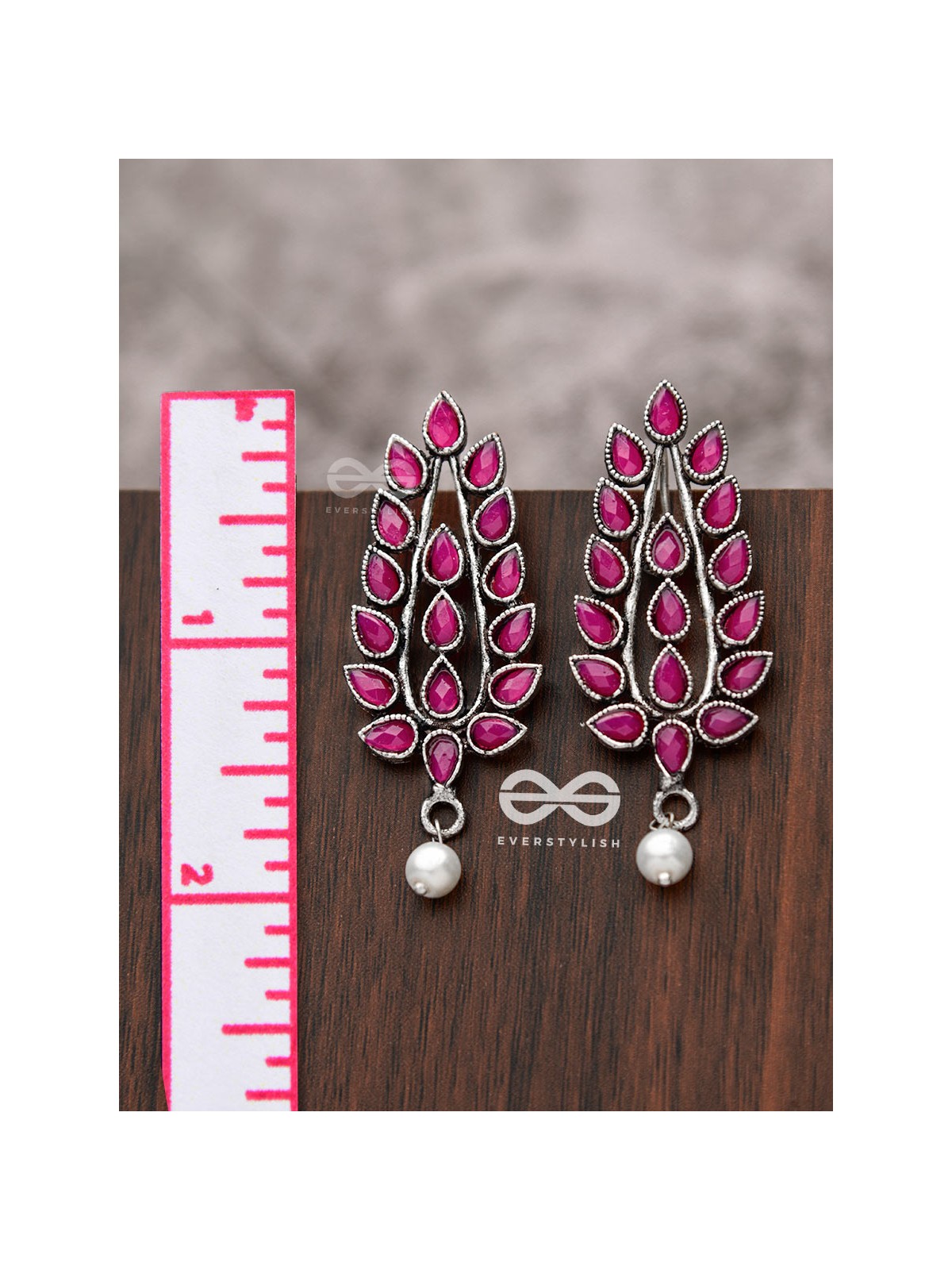 The Shimmering Leaves (Ruby Red)- Embellished Oxidised Earrings