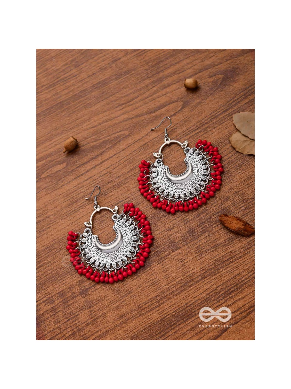 The Motif Moon Chandbali Earrings (Red) - The Boho Basics