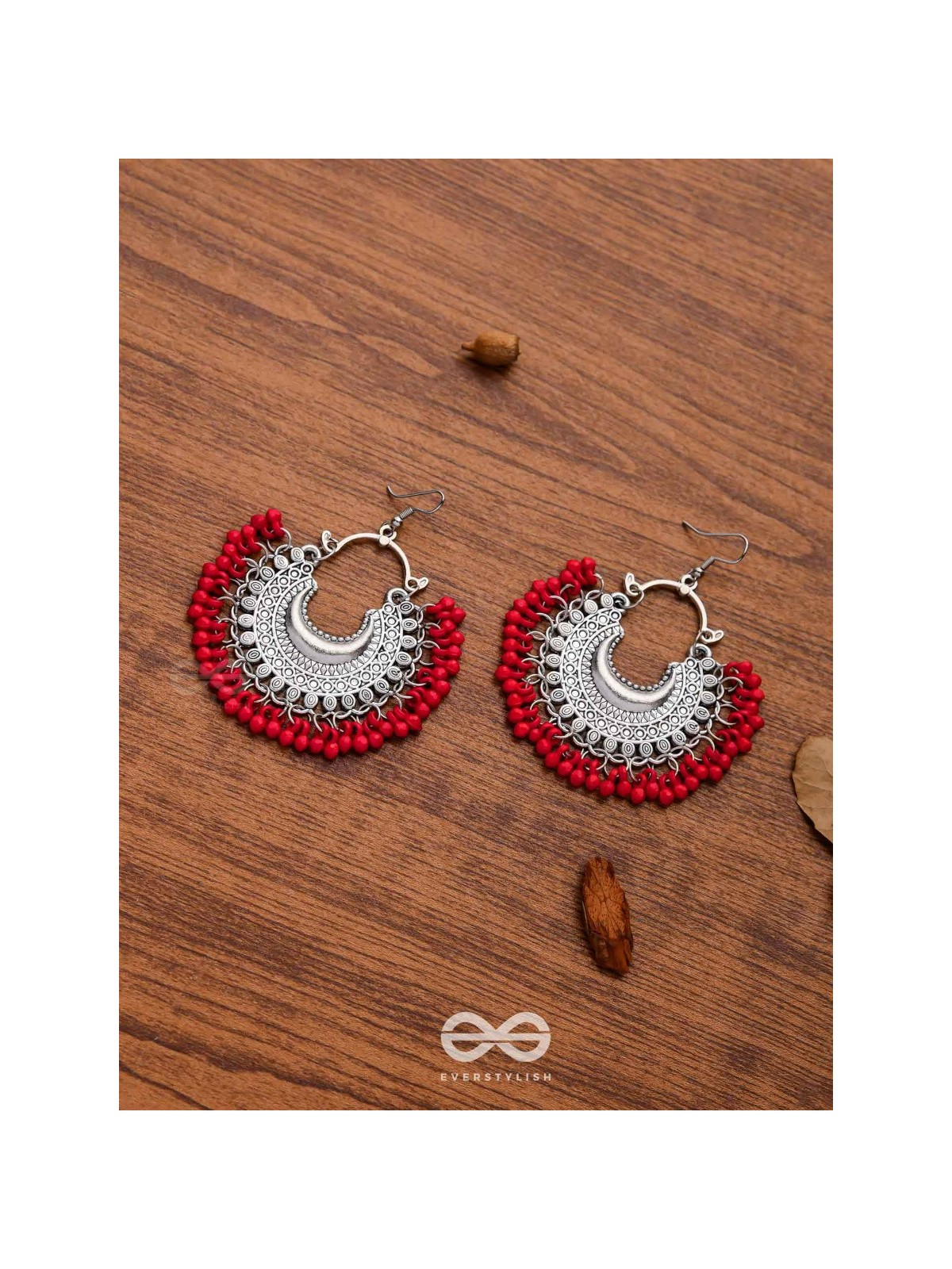 The Motif Moon Chandbali Earrings (Red) - The Boho Basics