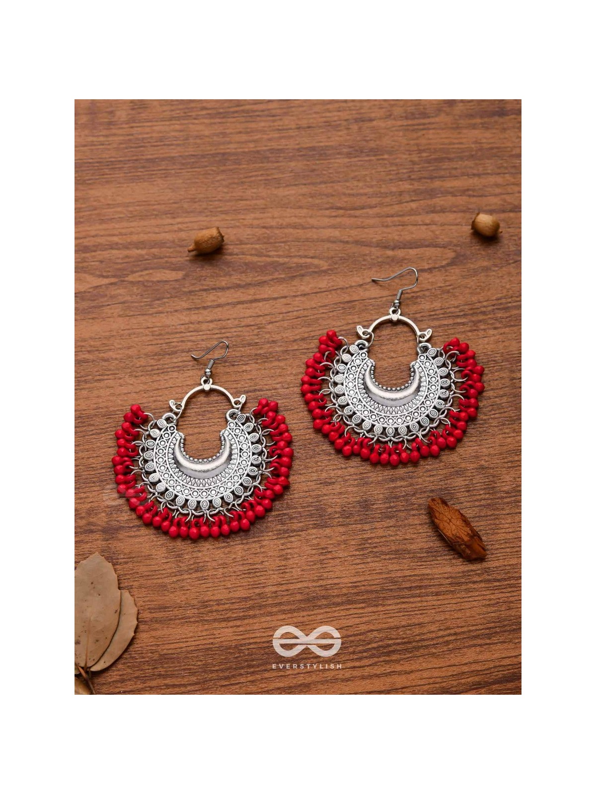 The Motif Moon Chandbali Earrings (Red) - The Boho Basics