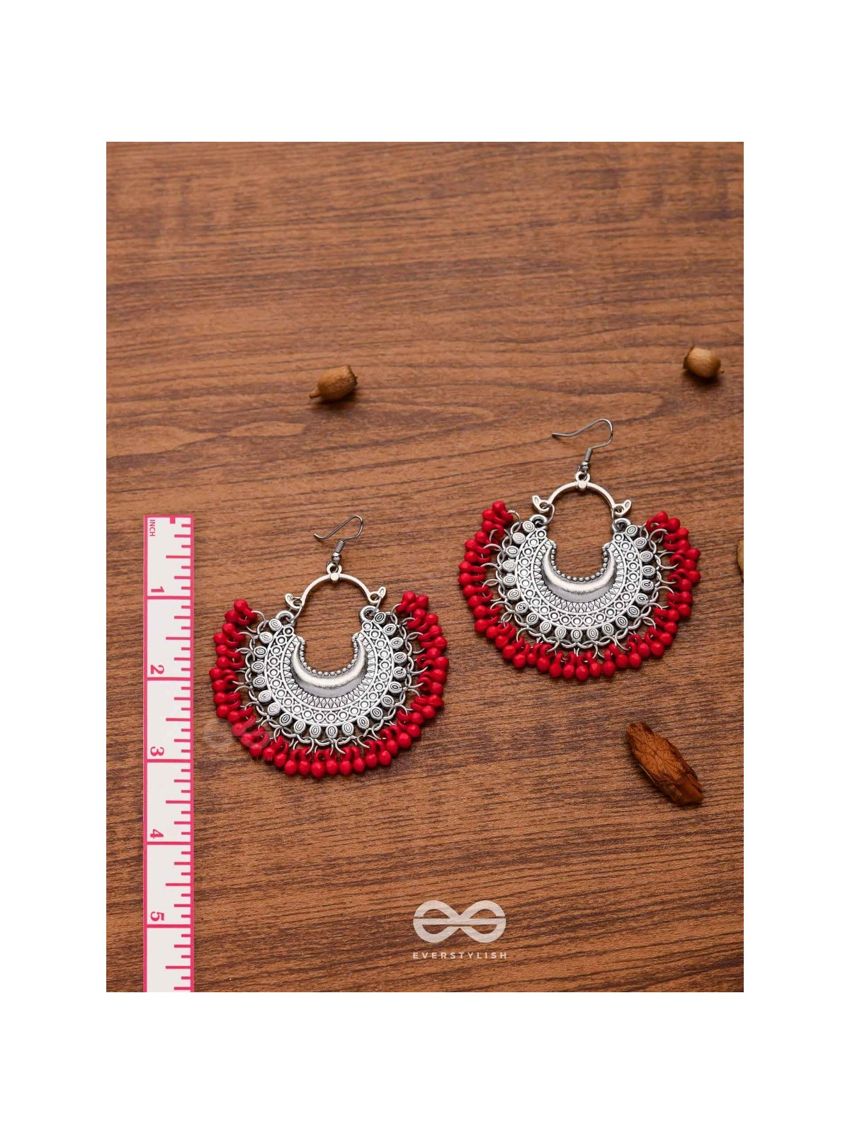 The Motif Moon Chandbali Earrings (Red) - The Boho Basics