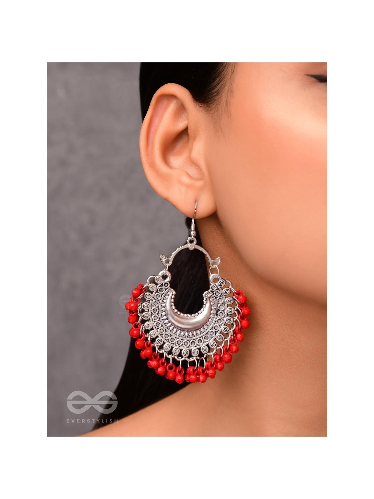 The Motif Moon Chandbali Earrings (Red) - The Boho Basics