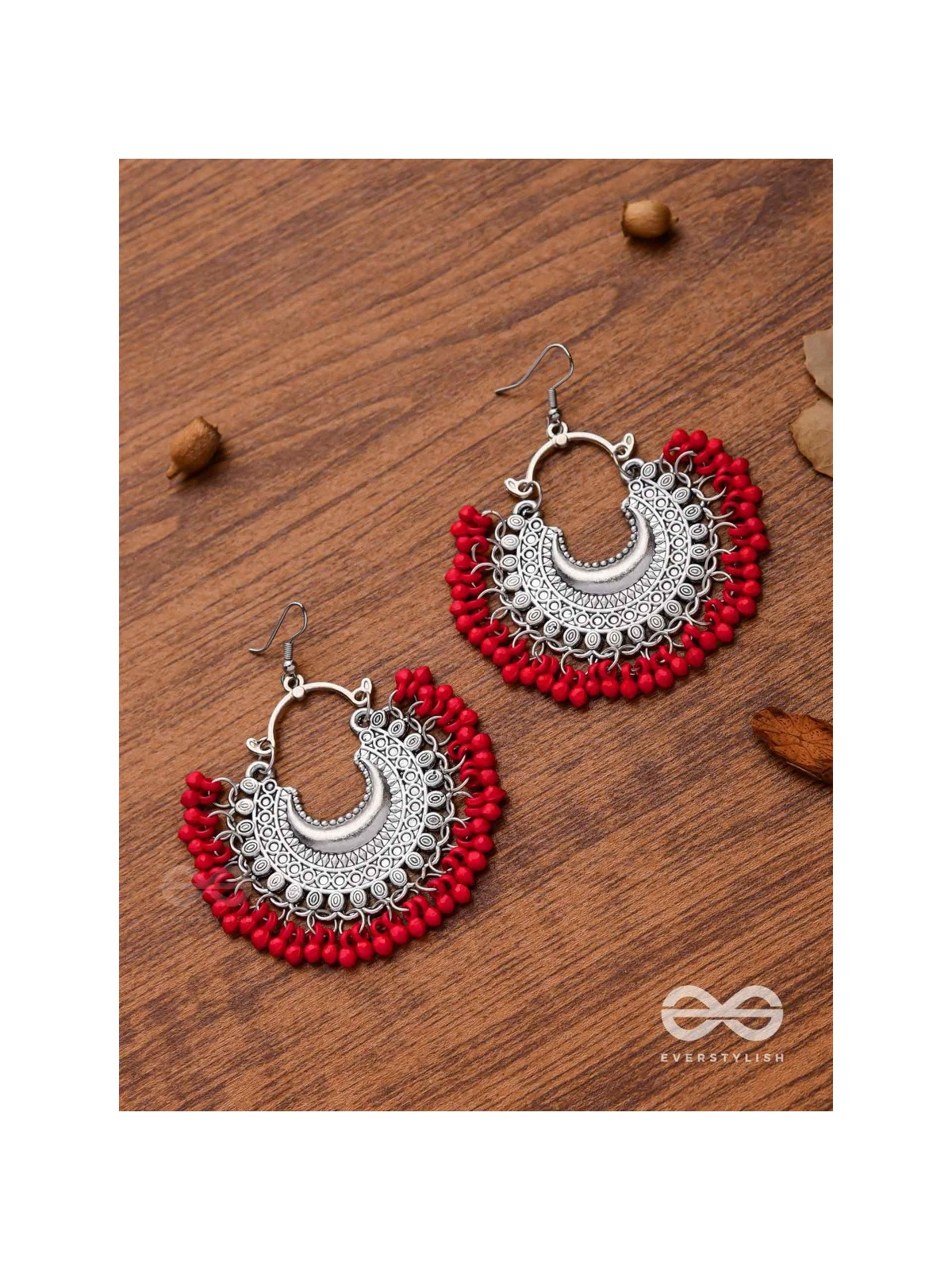 The Motif Moon Chandbali Earrings (Red) - The Boho Basics