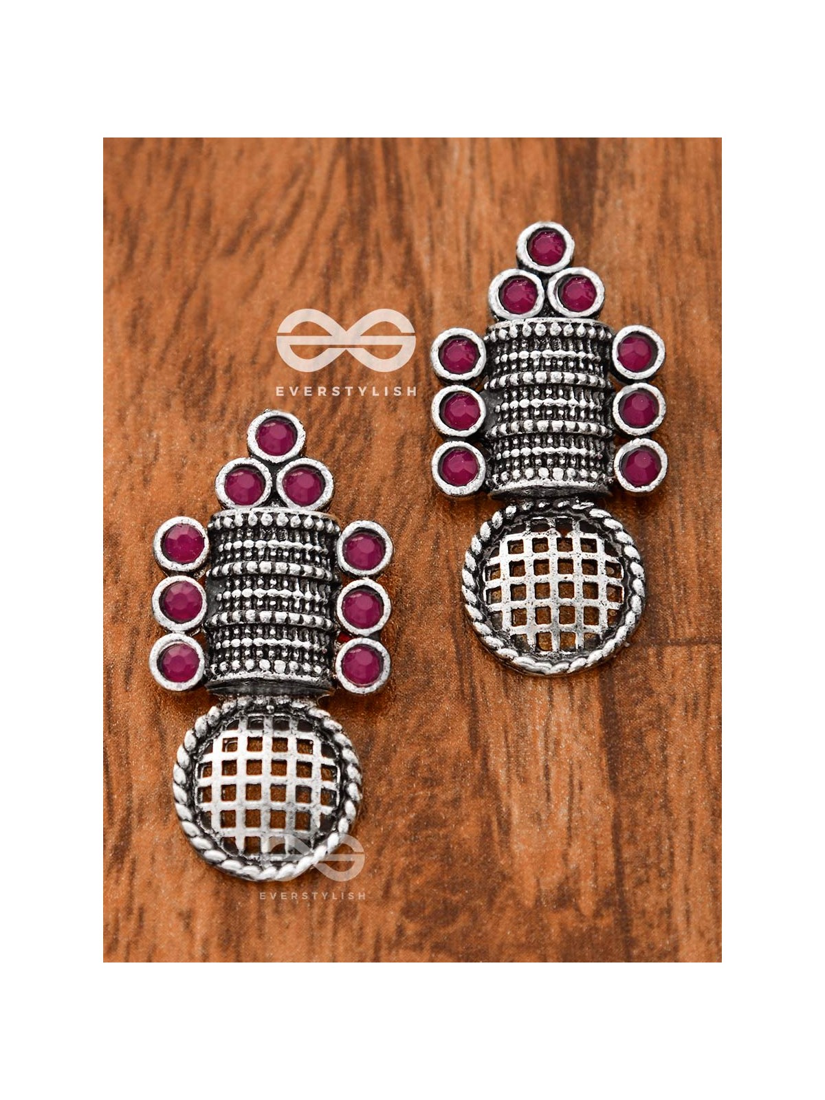 God in the Details (Ruby Red) - Embellished Oxidised Studs