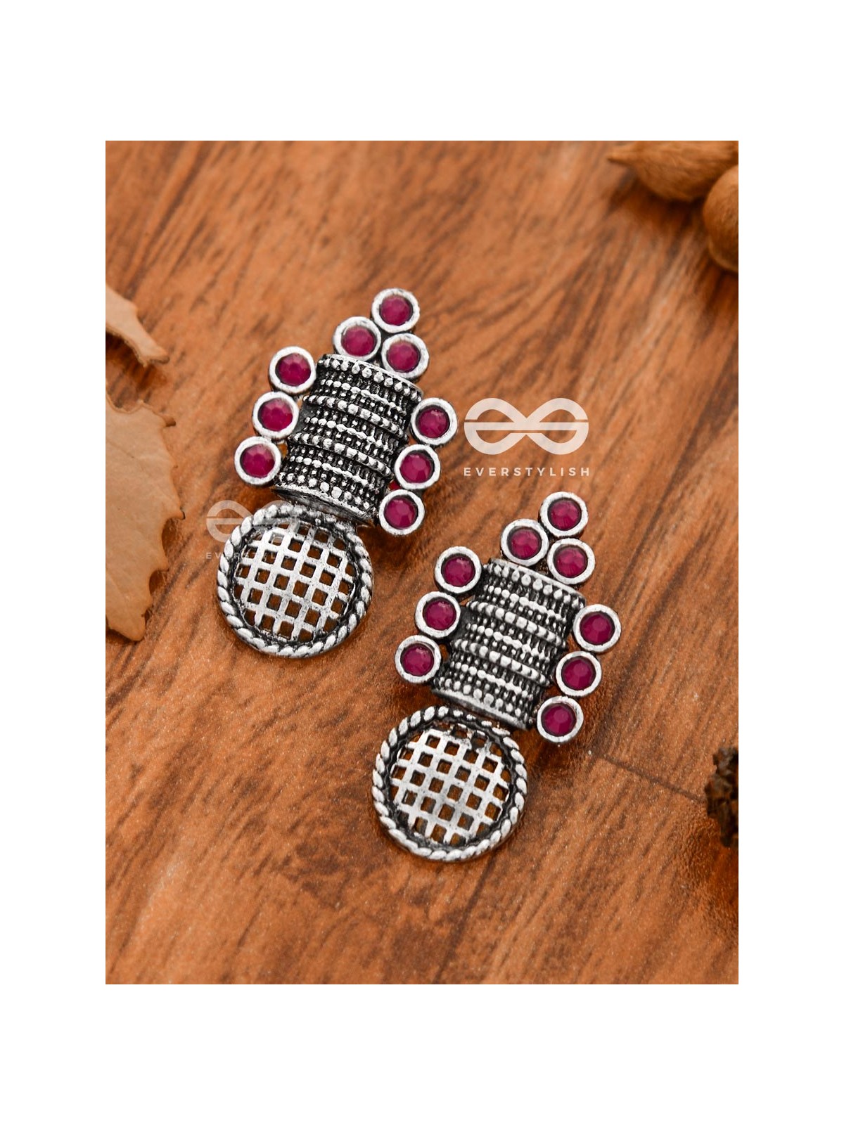 God in the Details (Ruby Red) - Embellished Oxidised Studs