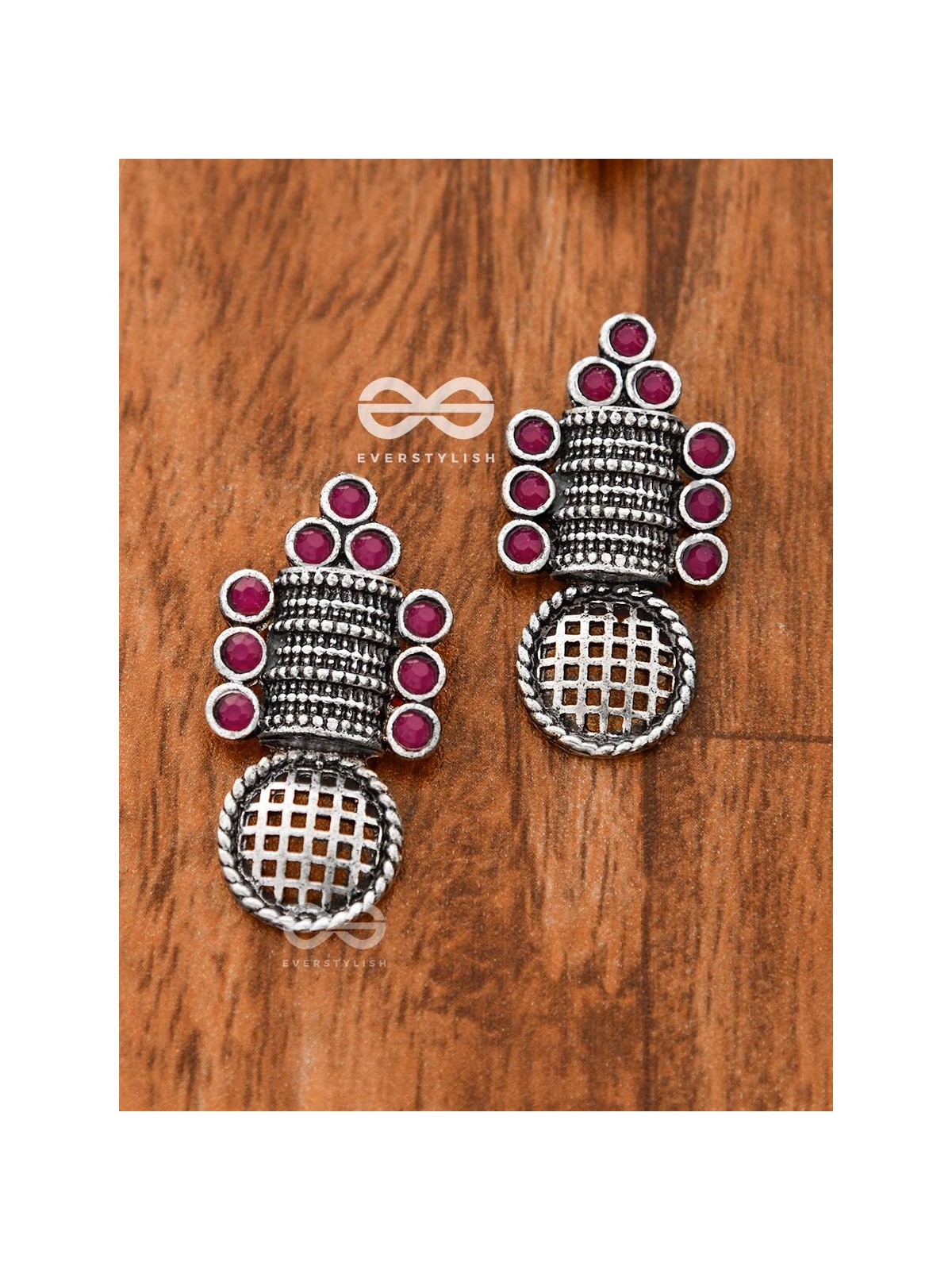 God in the Details (Ruby Red) - Embellished Oxidised Studs