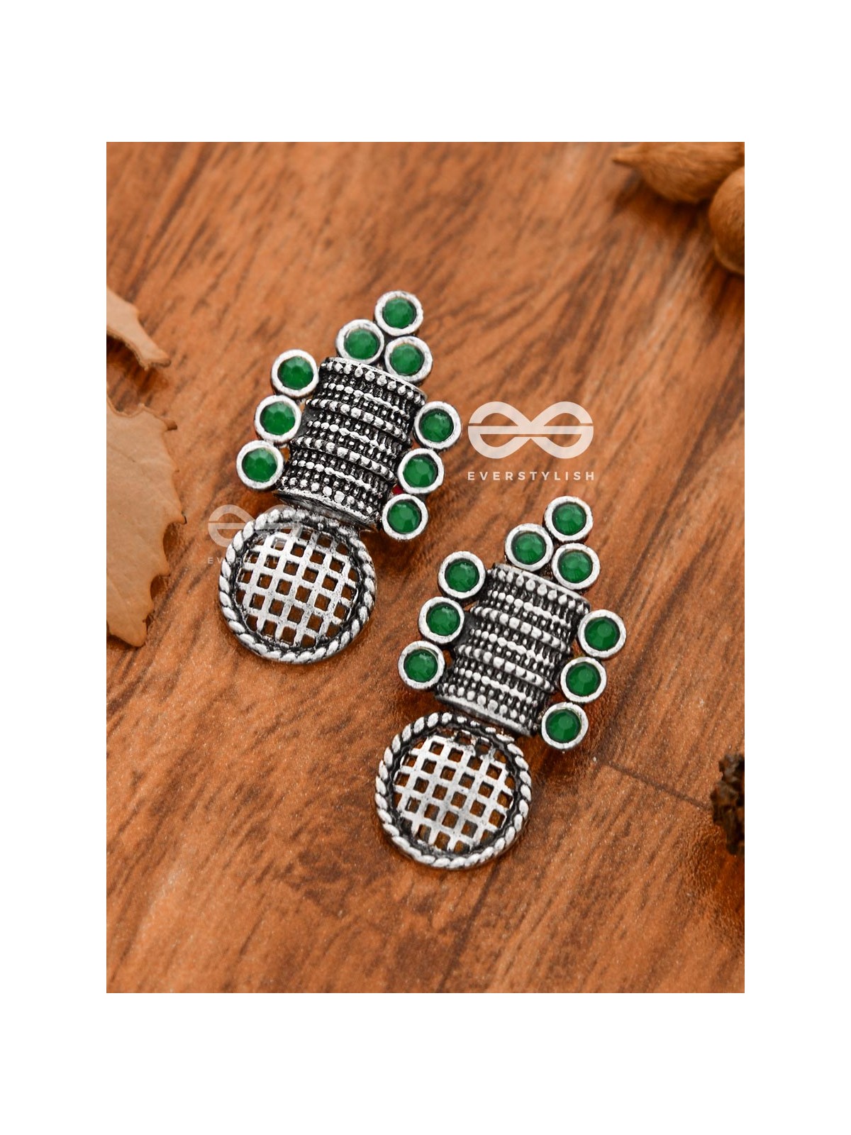 God in the Details (Emerald Green) - Embellished Oxidised Studs