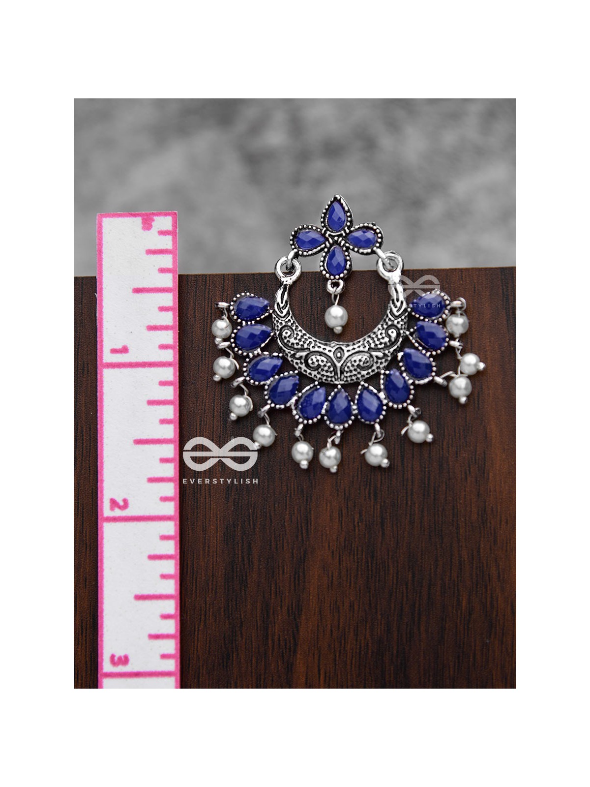 The Elegance of Royalty (Sapphire Blue) - Embellished Oxidised Earrings
