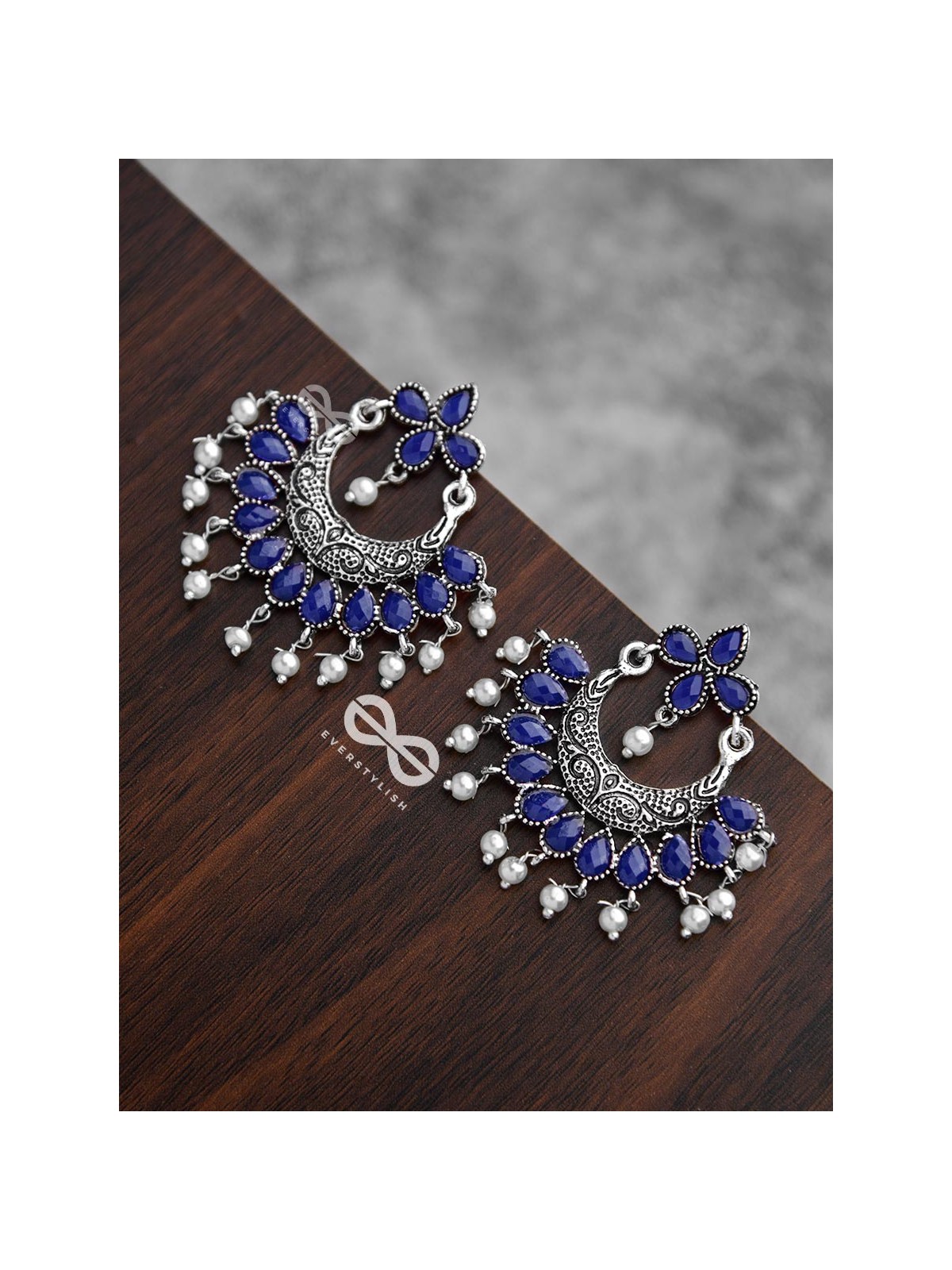 The Elegance of Royalty (Sapphire Blue) - Embellished Oxidised Earrings
