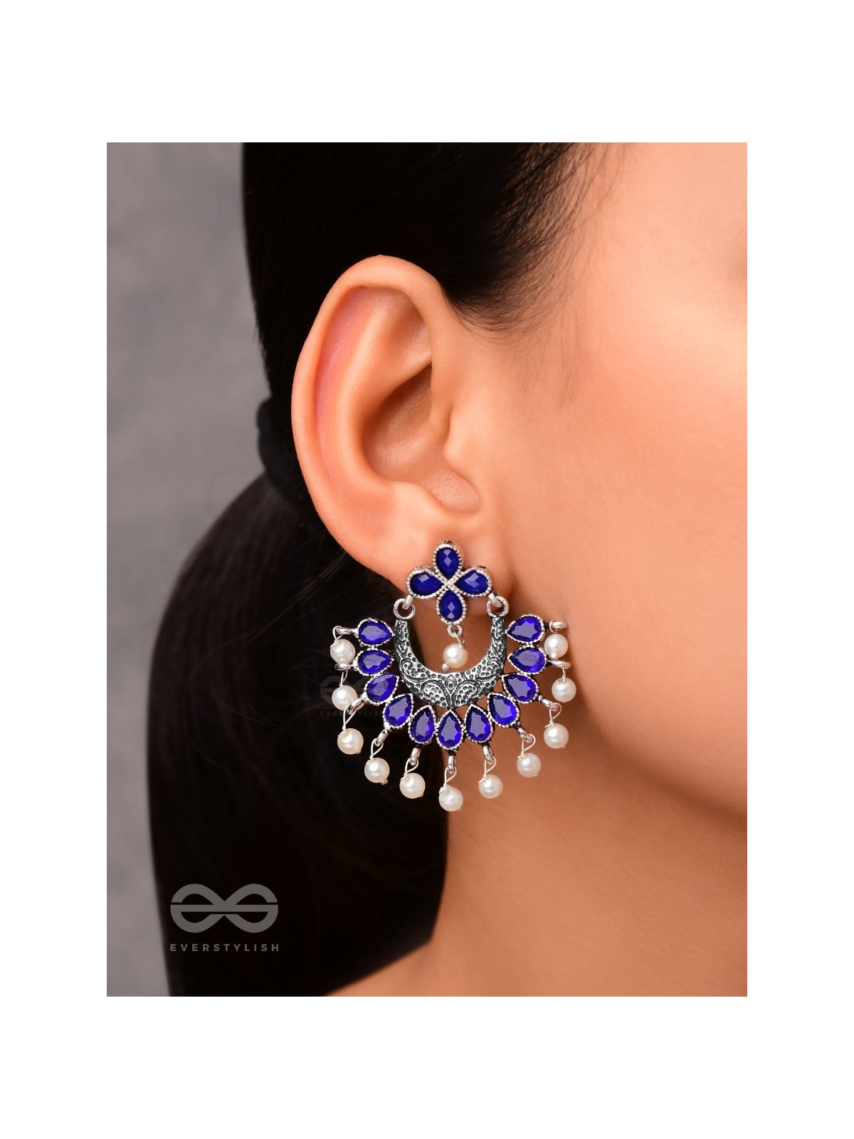 The Elegance of Royalty (Sapphire Blue) - Embellished Oxidised Earrings