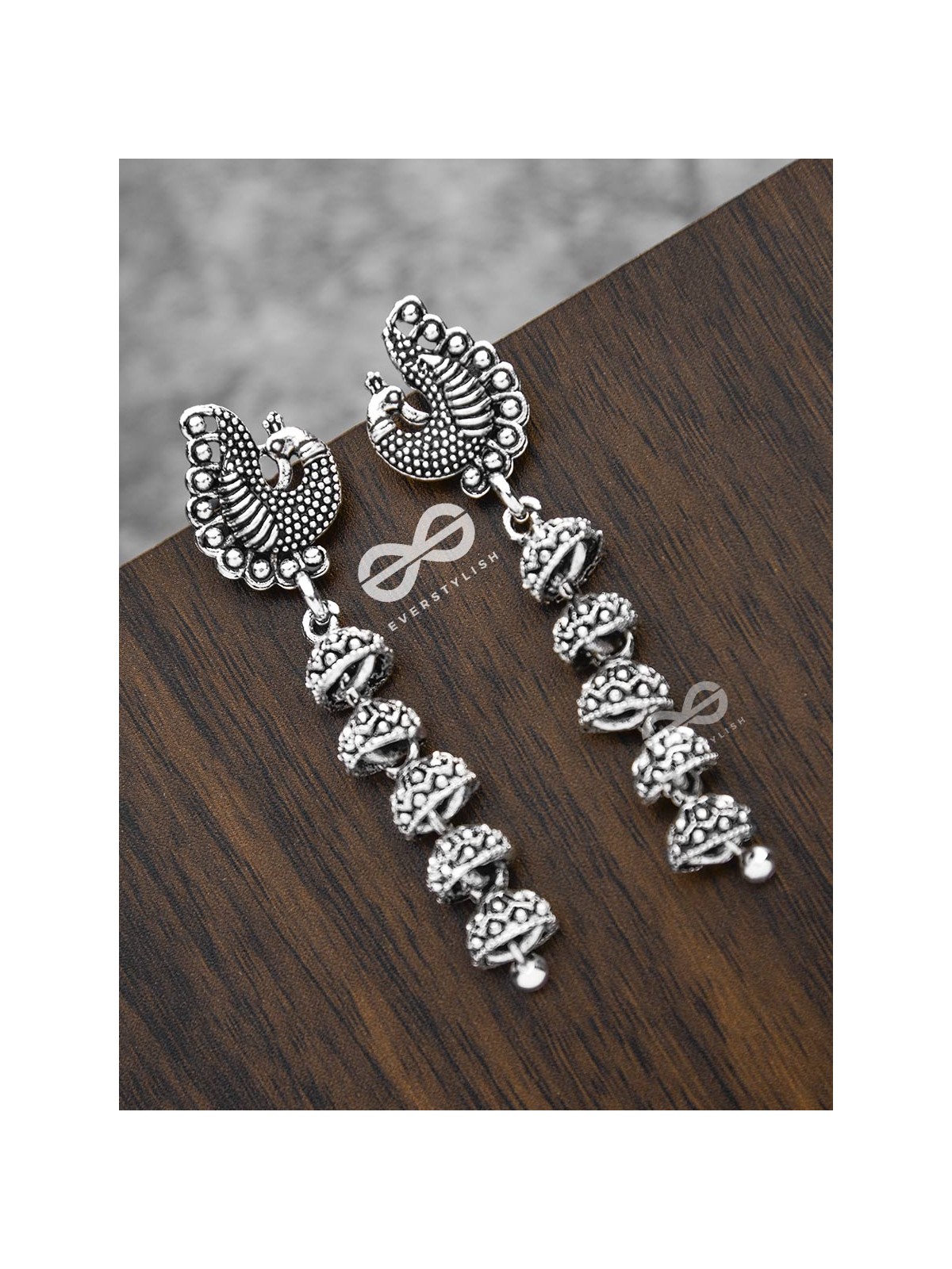 The Five-Layered Peacock Jhumkis - Oxidised Boho Earrings