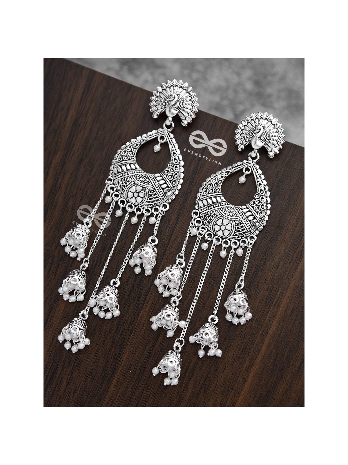 The Bohemian Peacock Artwork - Five Jhumki Earrings