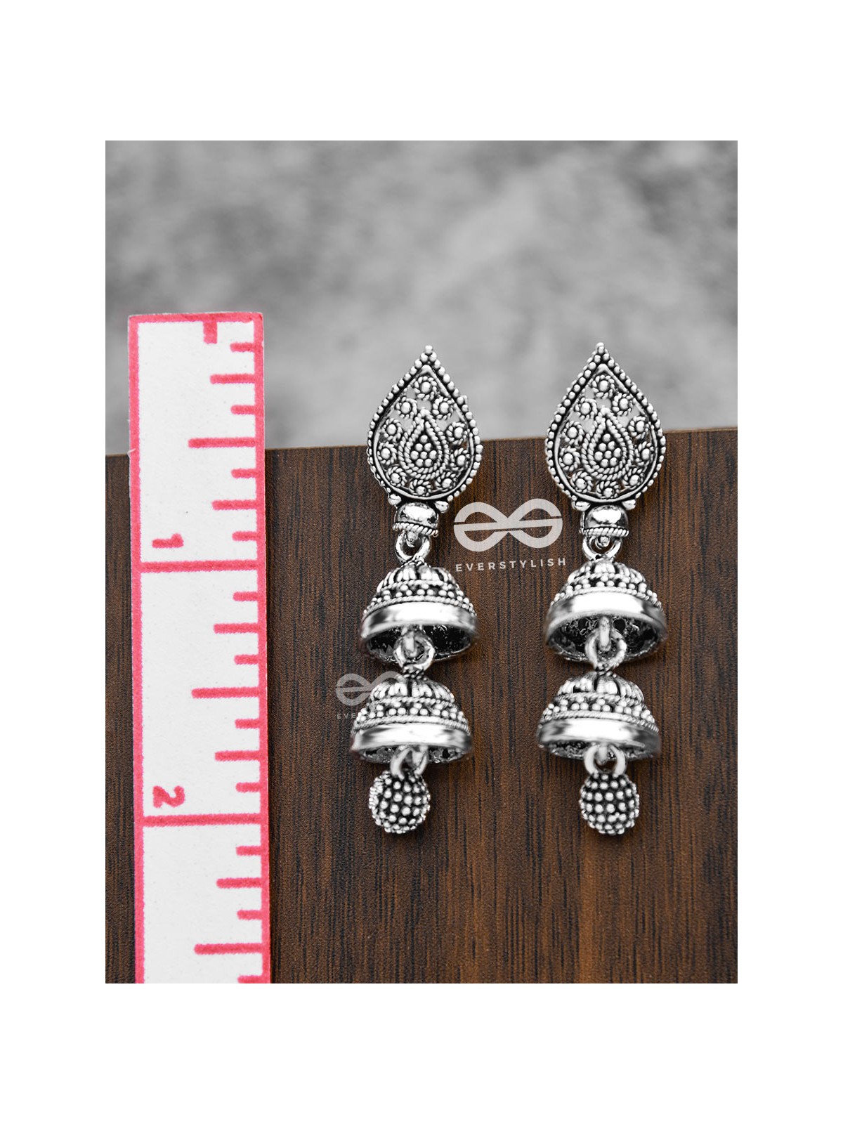 The double-Layered Drop Jhumkis - Oxidised Boho Earrings